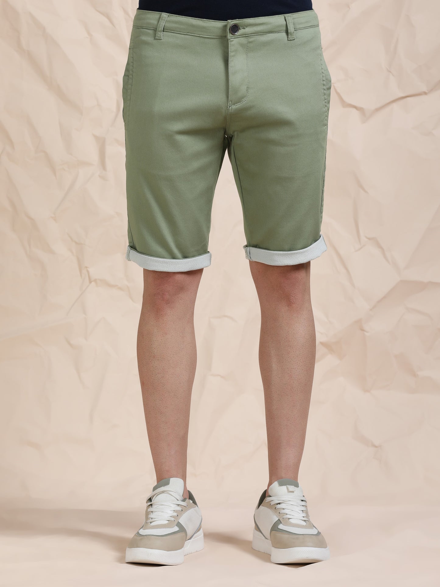 Cotton Lycra Light Olive Shorts