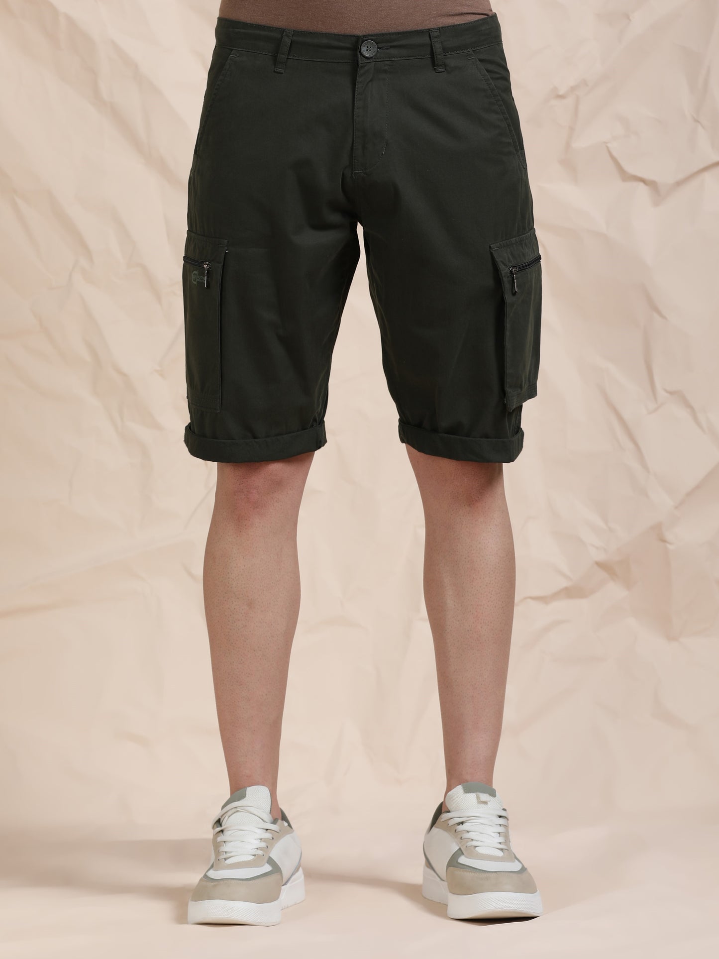Solid Olive Cotton Shorts