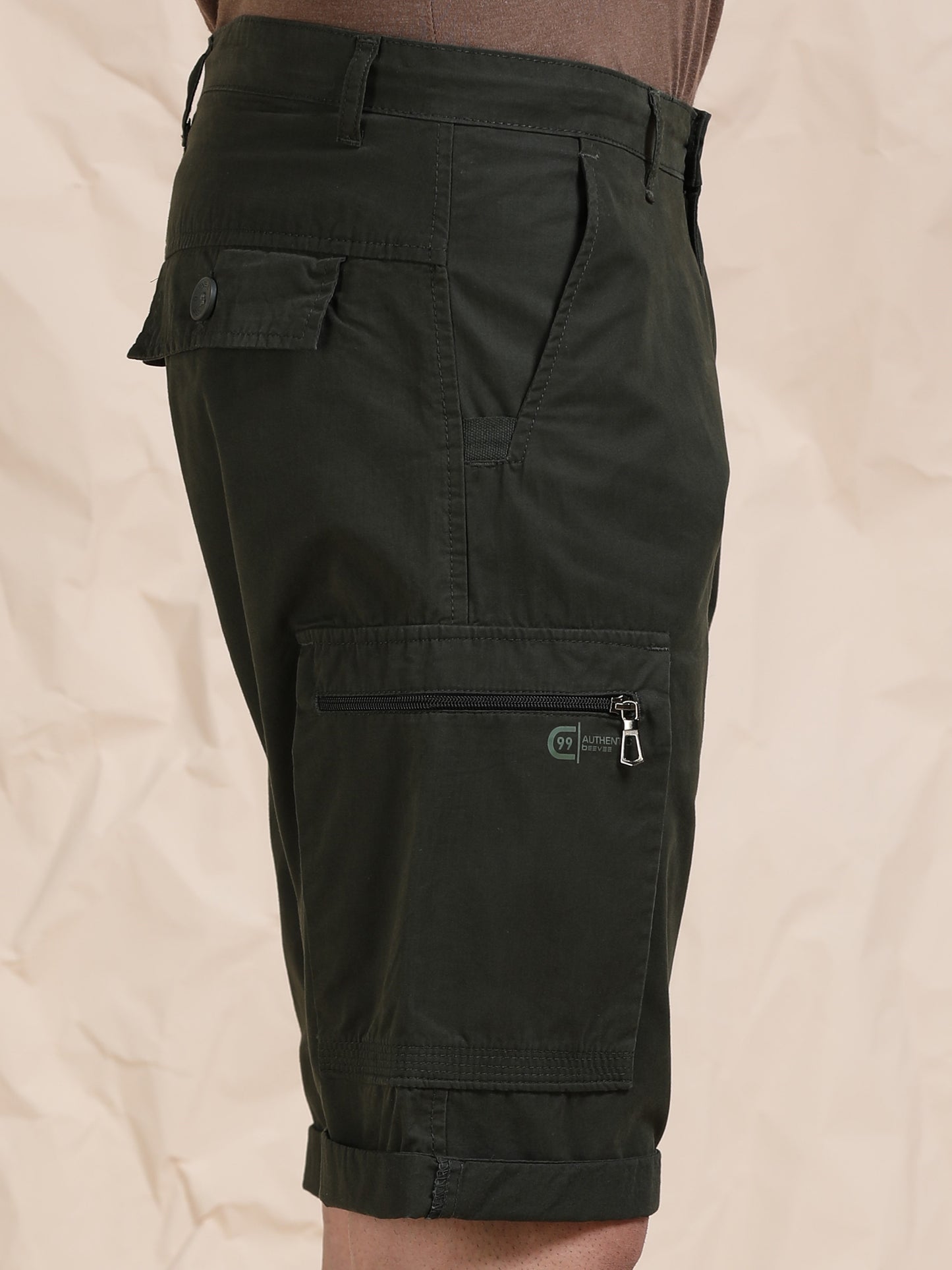 Solid Olive Cotton Shorts
