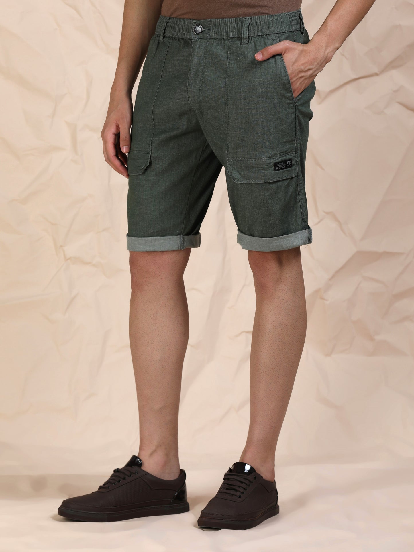 Men's Black Solid Cotton Lycra Mid-Rise Casual Shorts