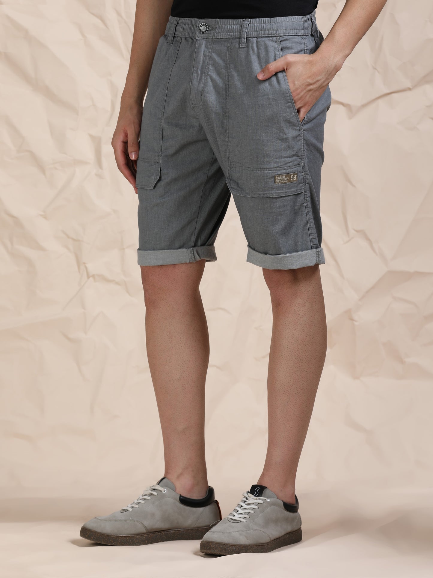 Men's Black Solid Cotton Lycra Mid-Rise Casual Shorts