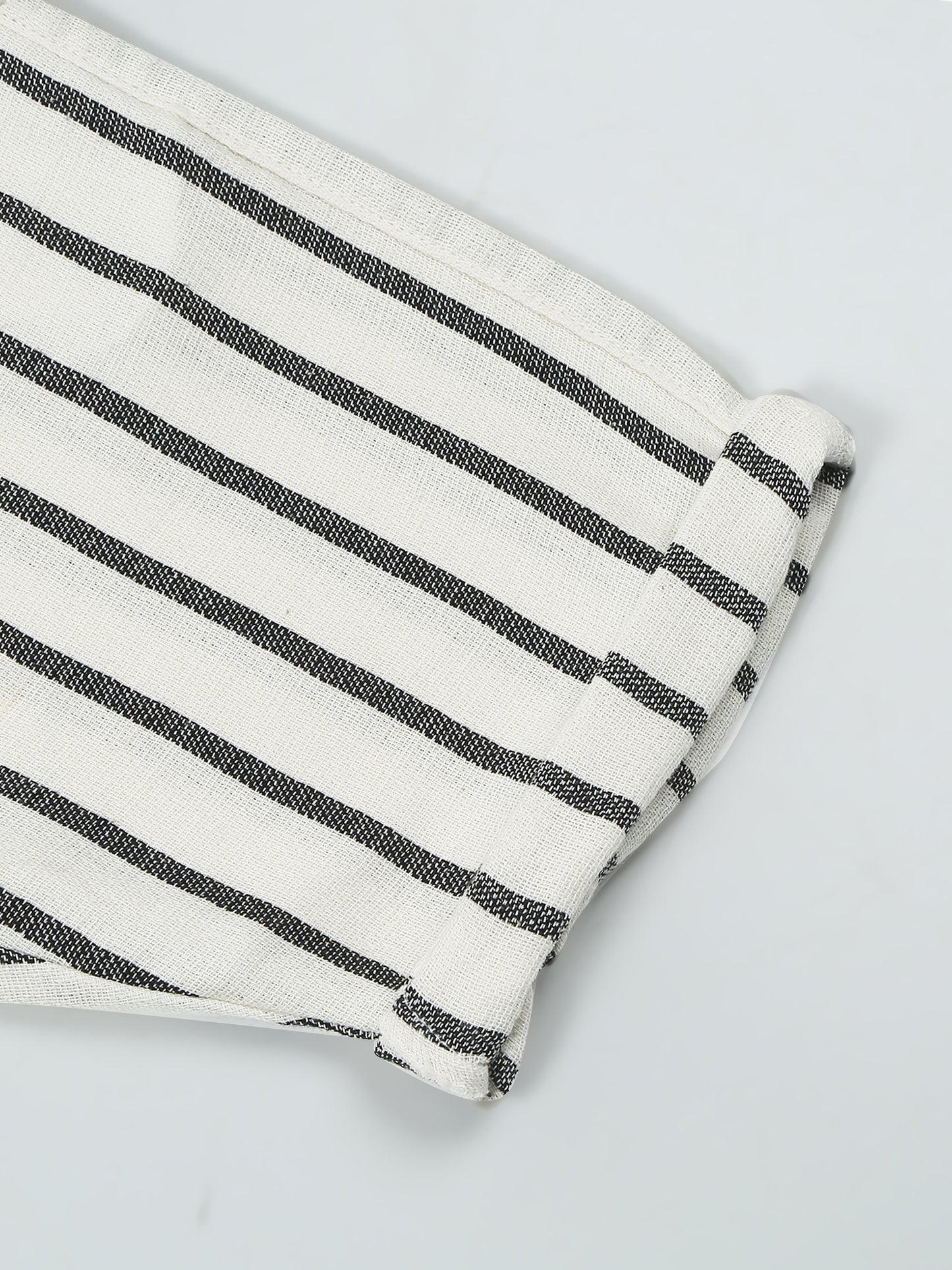 Elasticated Waist Zip Pocket Off White Yarn Dyed Striped Shorts