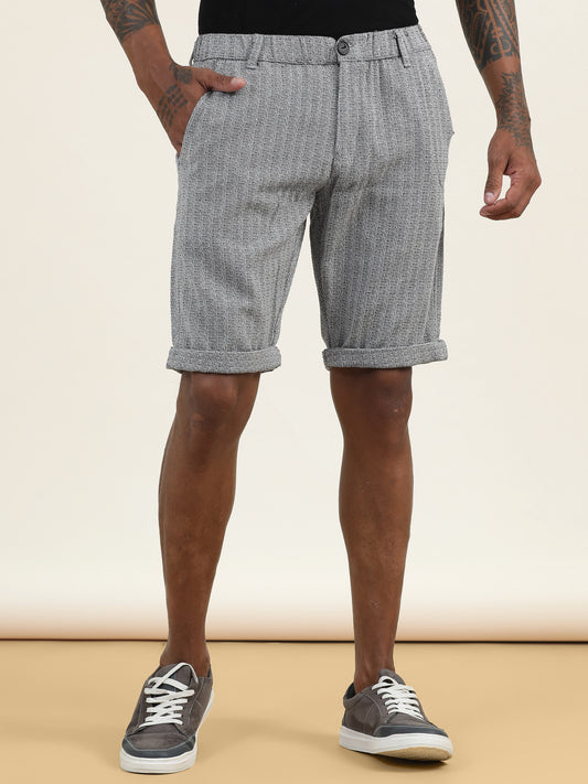 Yarn Dyed Elasticated Waist Black Shorts