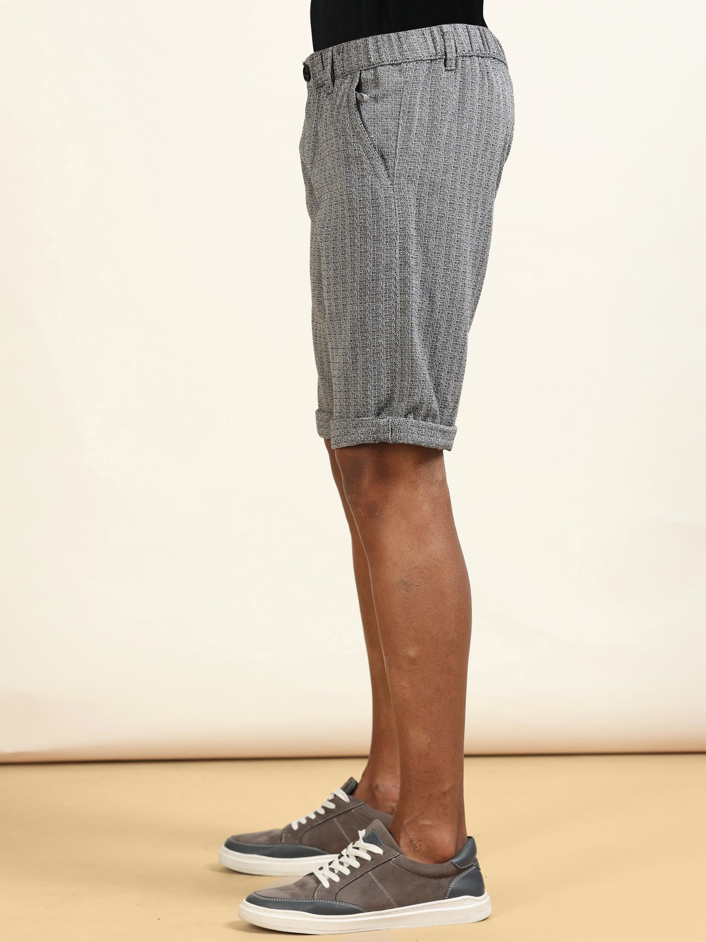 Yarn Dyed Elasticated Waist Black Shorts