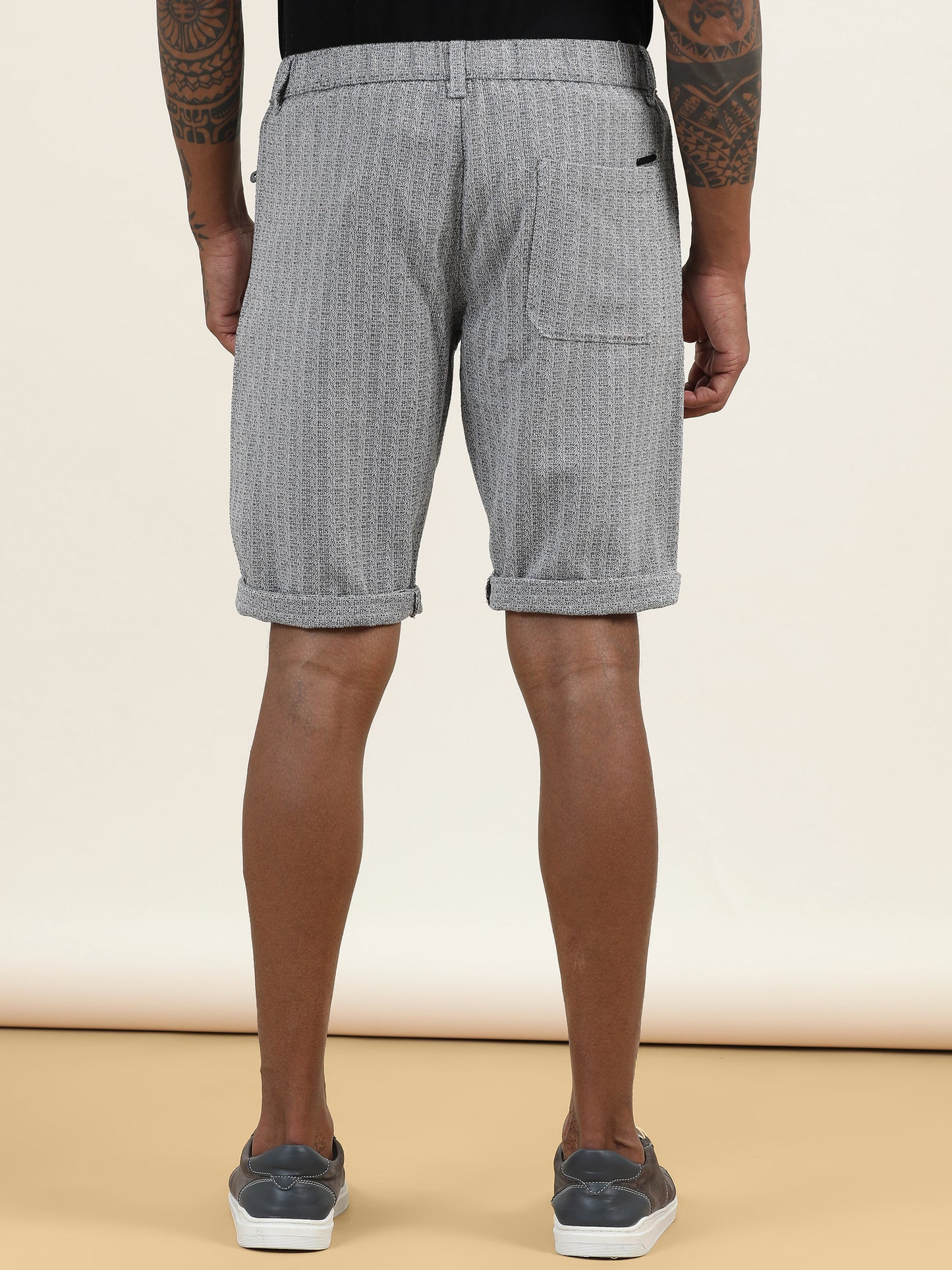 Yarn Dyed Elasticated Waist Black Shorts