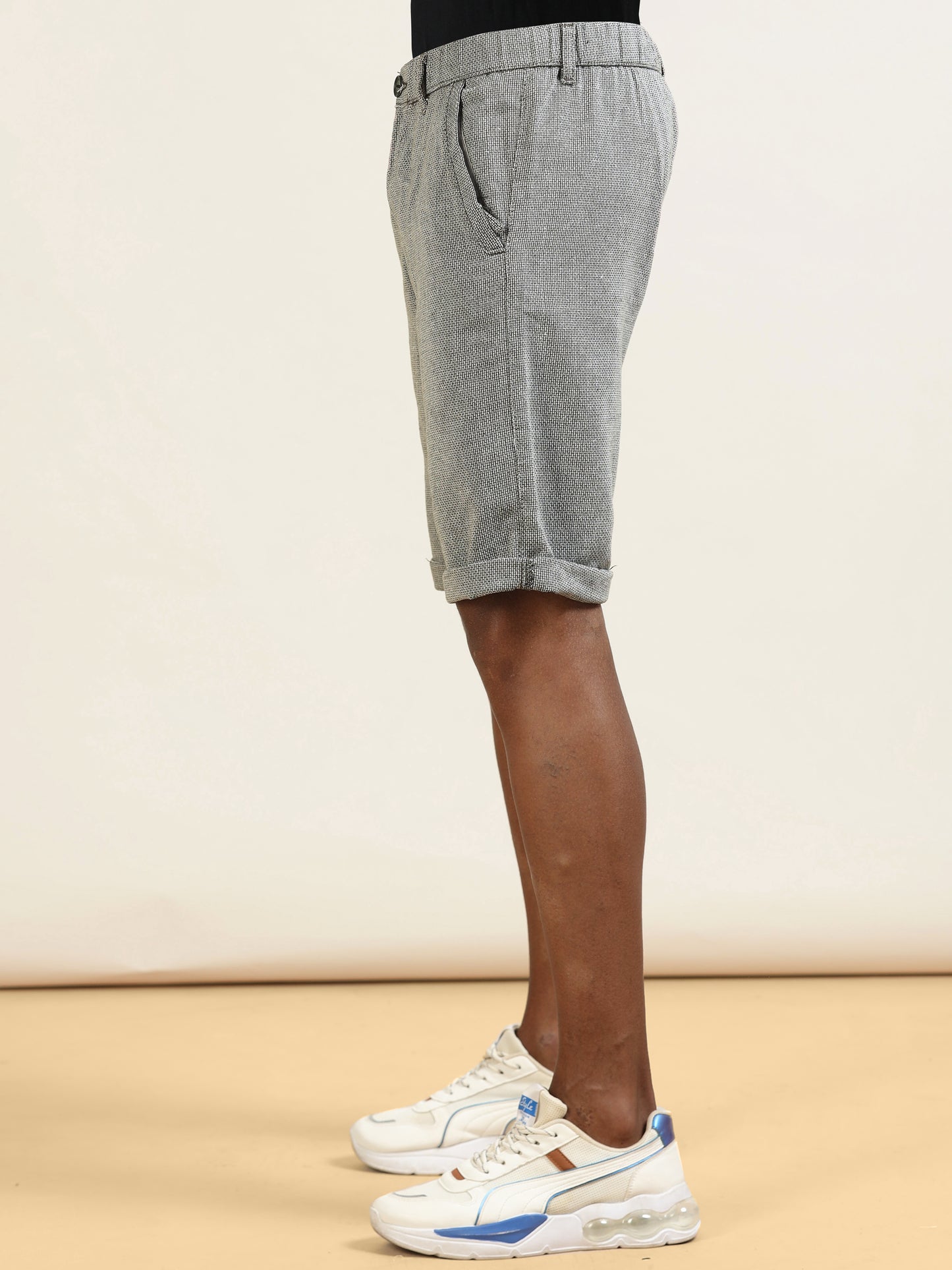 Yarn Dyed Elasticated Waist Olive Shorts