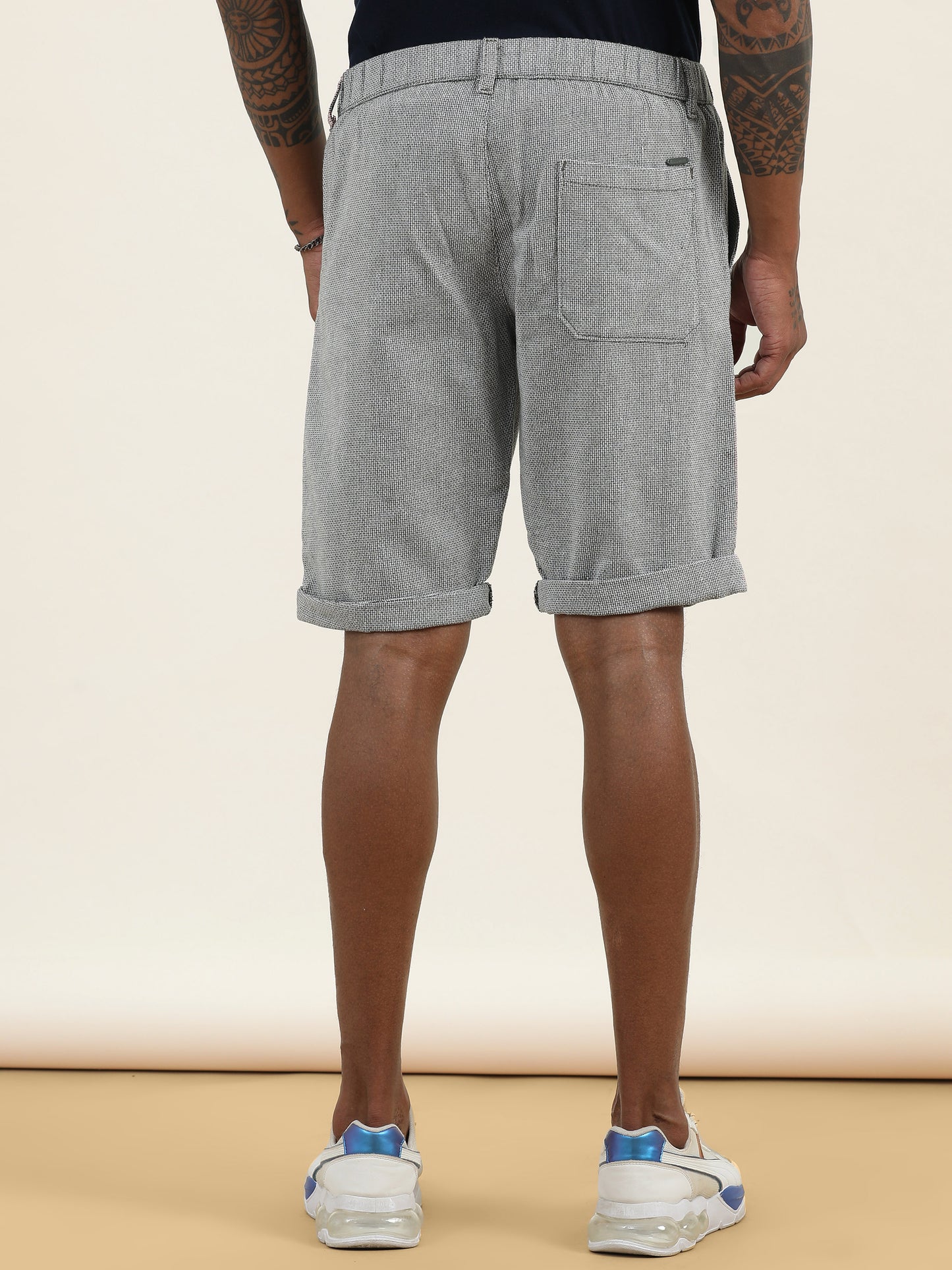 Yarn Dyed Elasticated Waist Olive Shorts