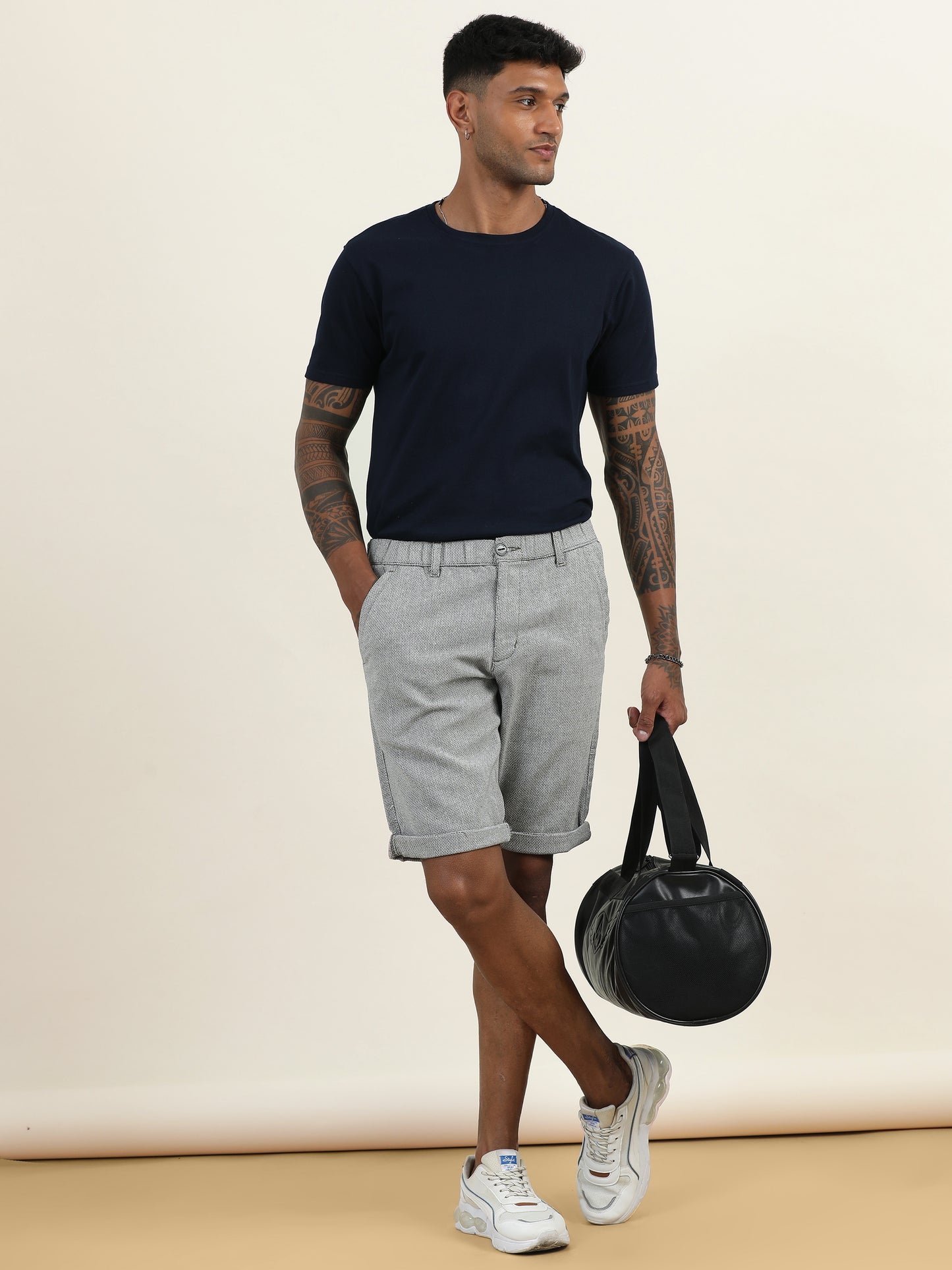 Yarn Dyed Elasticated Waist Olive Shorts