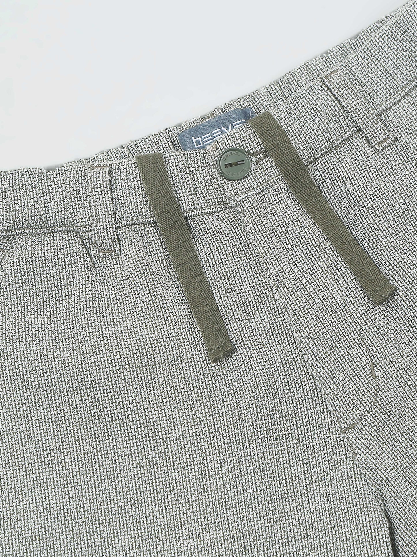 Yarn Dyed Elasticated Waist Olive Shorts