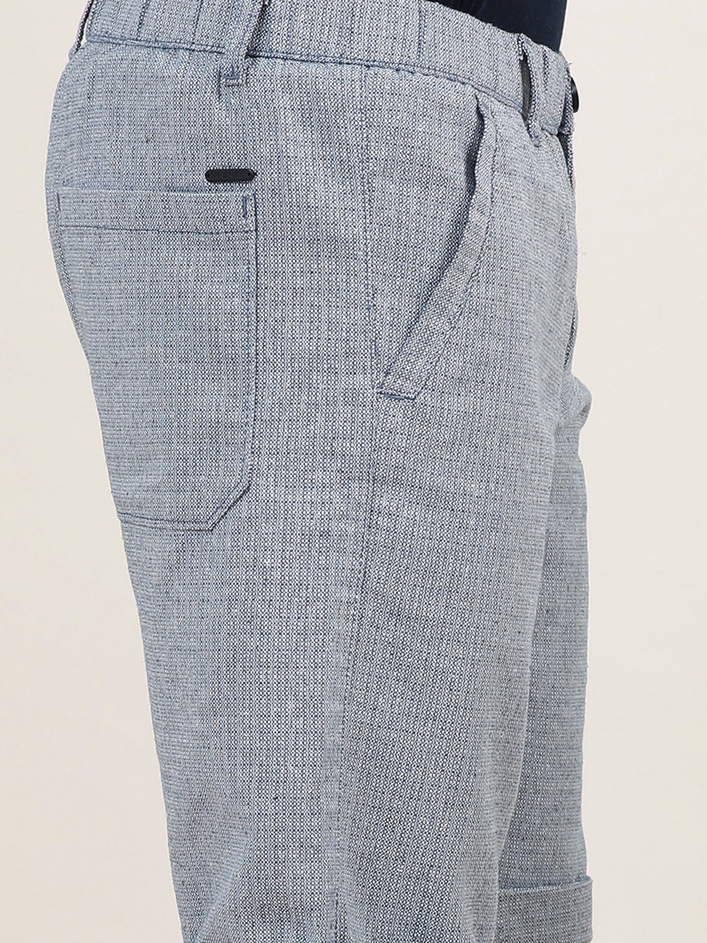 Elasticated Waist Zip Pocket Yarn Dyed Blue Shorts