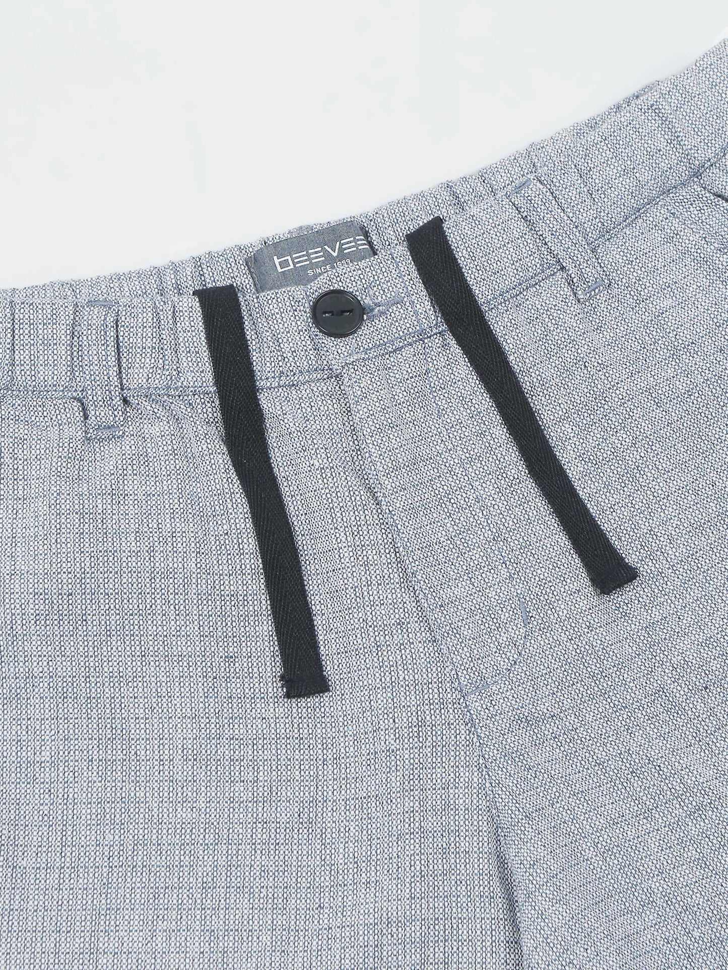 Elasticated Waist Zip Pocket Yarn Dyed Blue Shorts