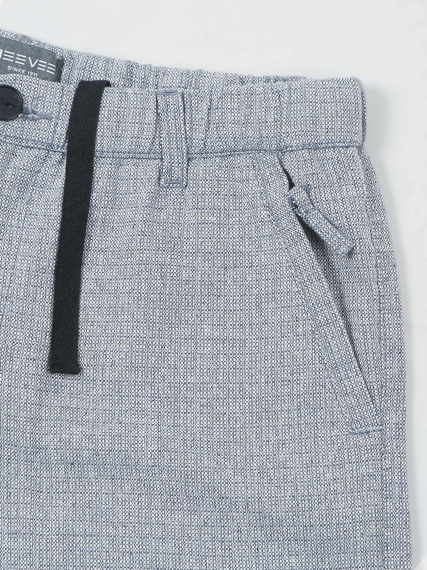 Elasticated Waist Zip Pocket Yarn Dyed Blue Shorts