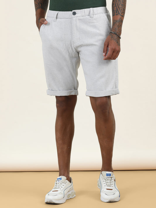 Yarn Dyed Elasticated Waist Beige Shorts