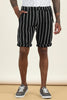 Elasticated Waist Zip Pocket Black Yarn Dyed Striped Shorts