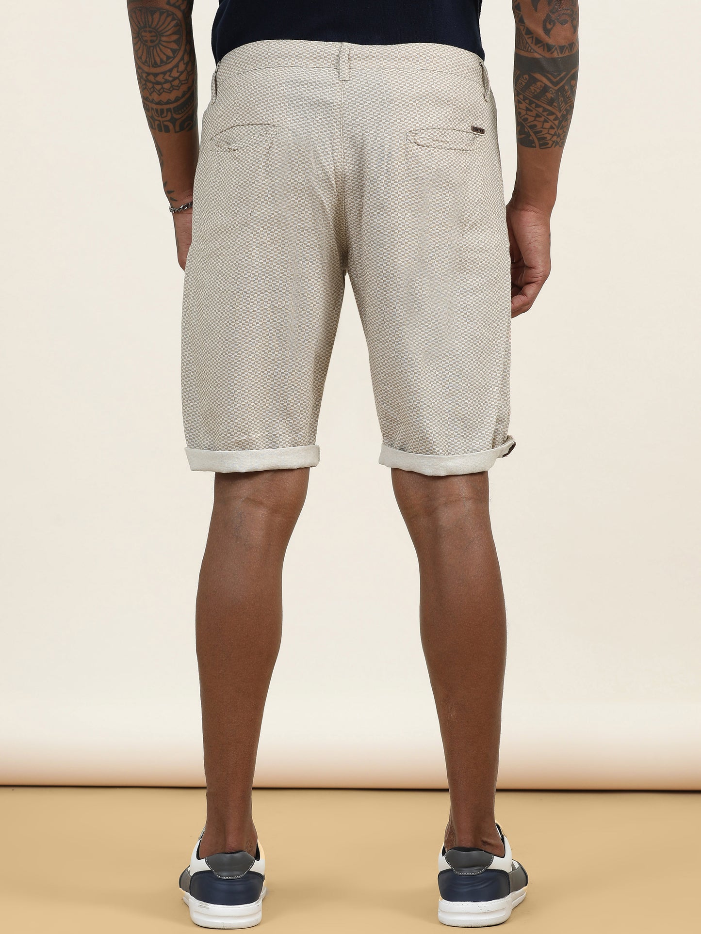 Printed Linen Beige Shorts