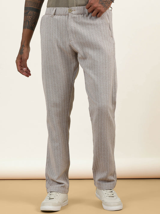 Yarn Dyed Elasticated  Waist Zip Pocket Khaki Lounge Pants