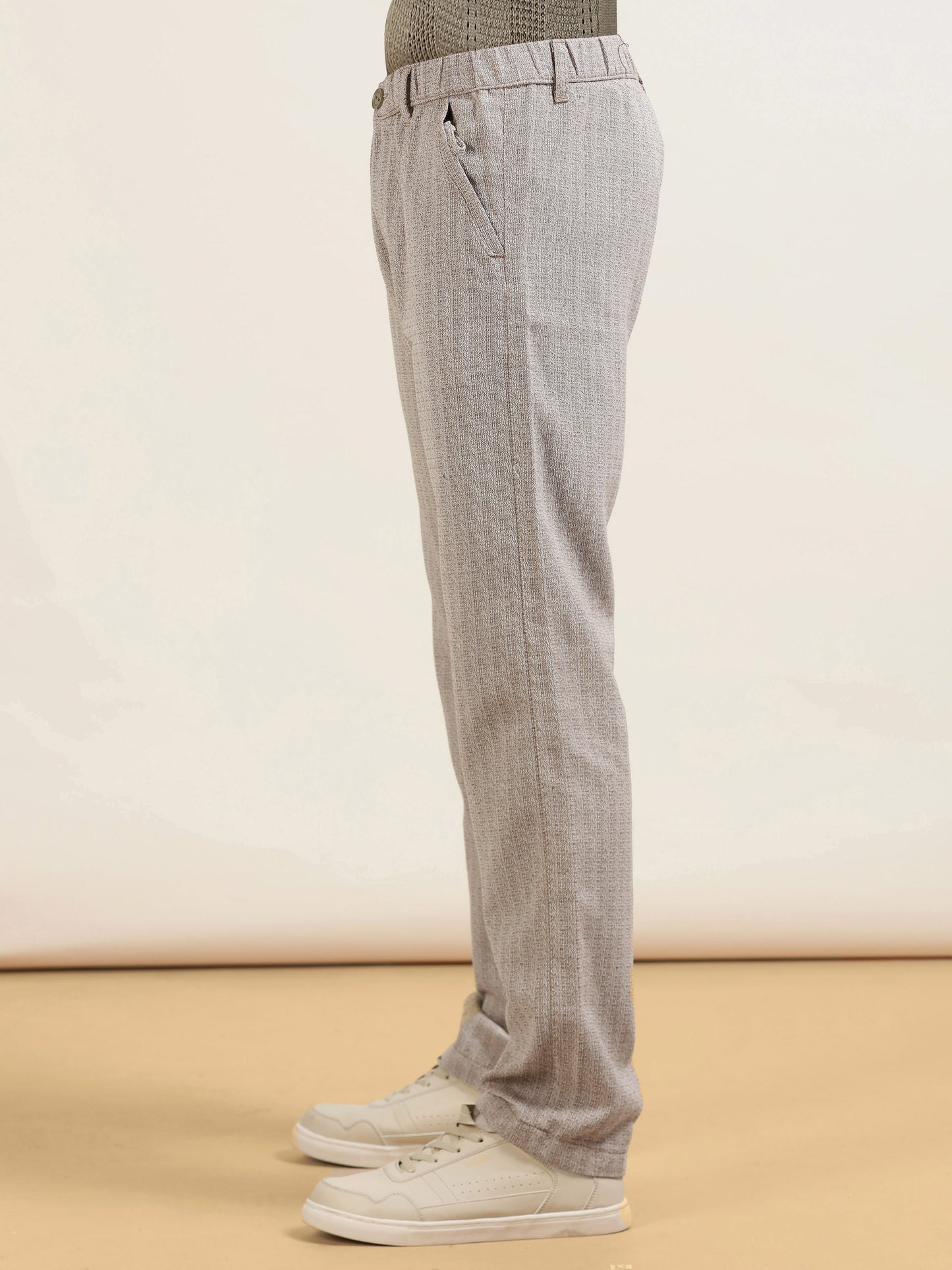 Yarn Dyed Elasticated  Waist Zip Pocket Khaki Lounge Pants
