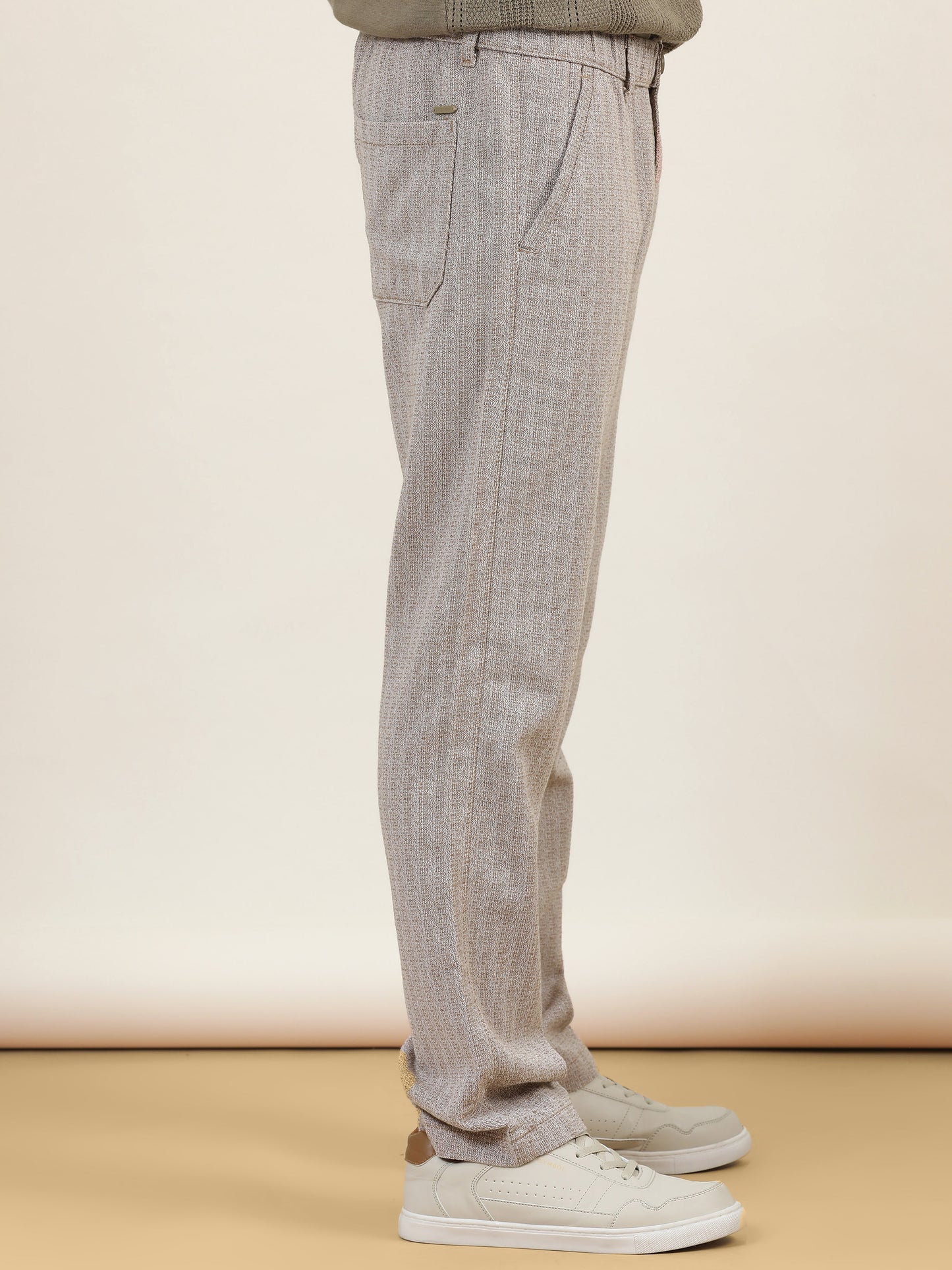 Yarn Dyed Elasticated  Waist Zip Pocket Khaki Lounge Pants