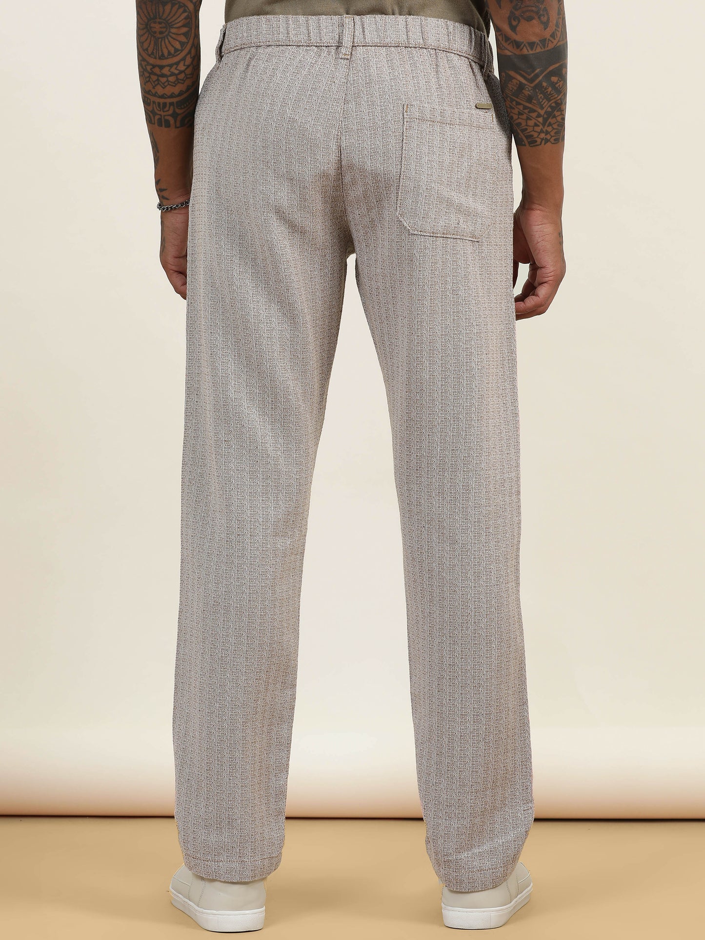 Yarn Dyed Elasticated  Waist Zip Pocket Khaki Lounge Pants