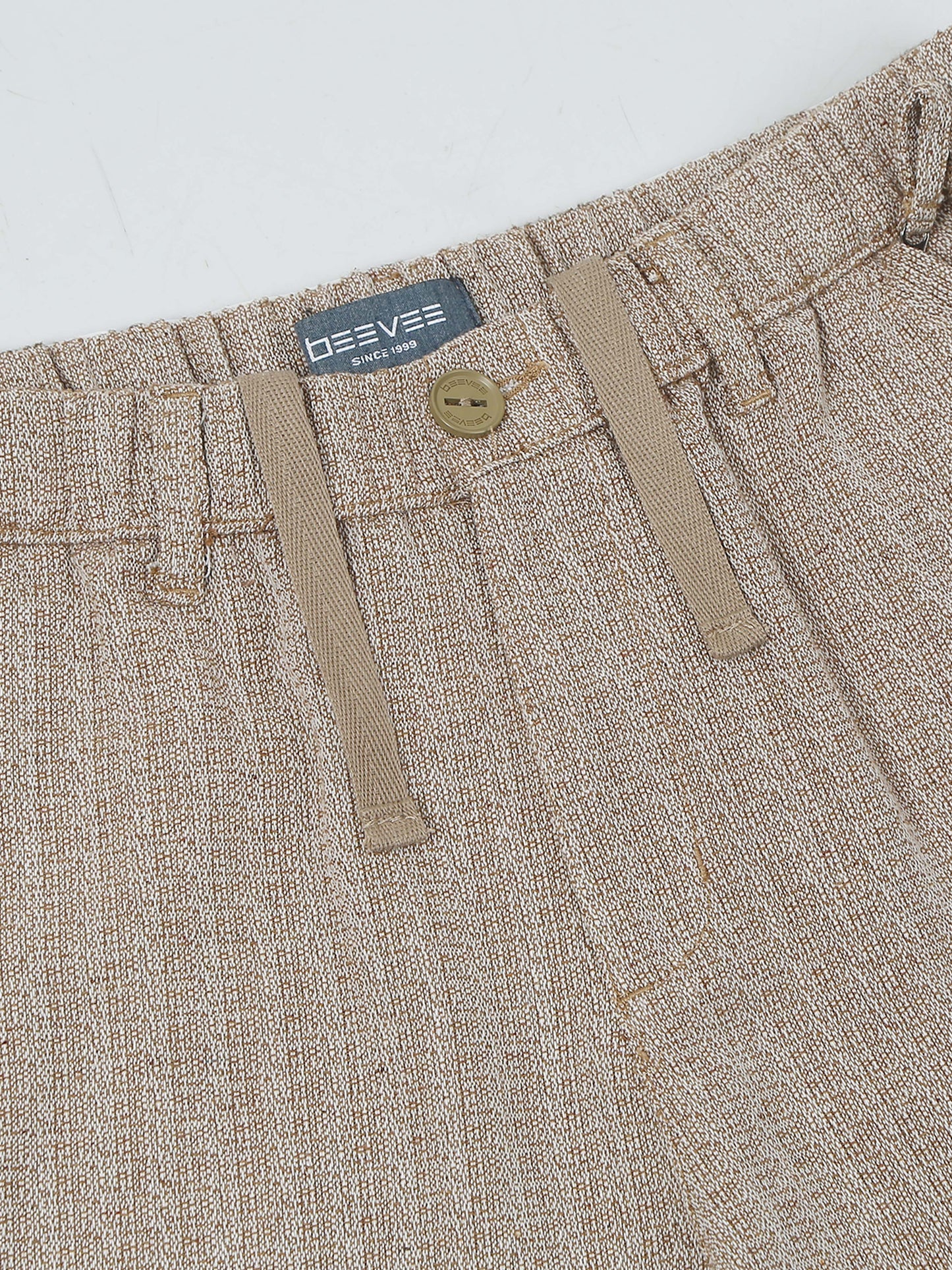 Yarn Dyed Elasticated  Waist Zip Pocket Khaki Lounge Pants