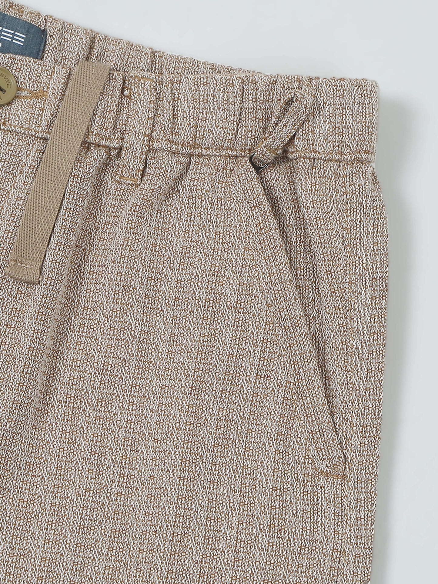 Yarn Dyed Elasticated  Waist Zip Pocket Khaki Lounge Pants