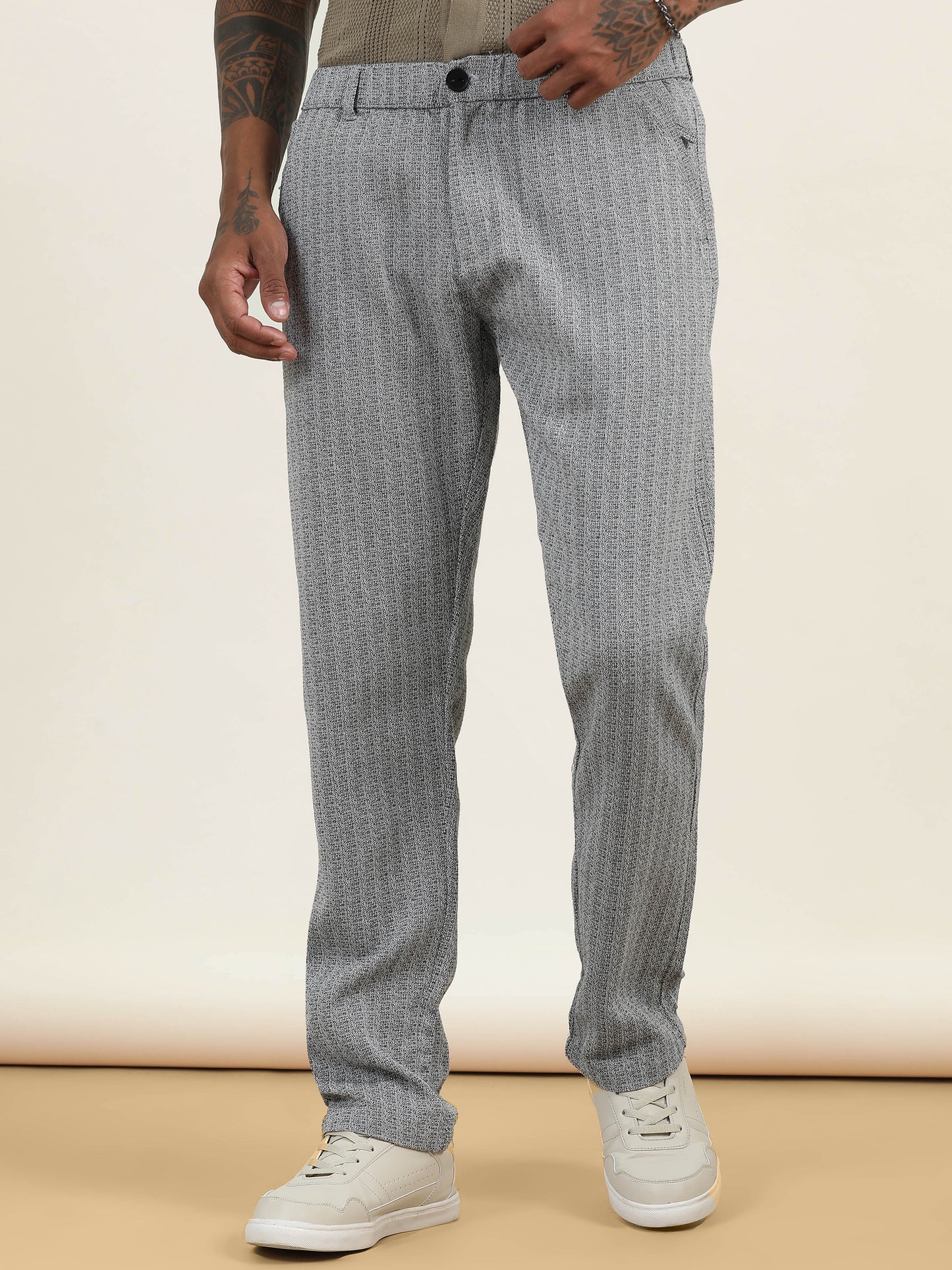 Yarn Dyed Elasticated  Waist Zip Pocket Black Lounge Pants