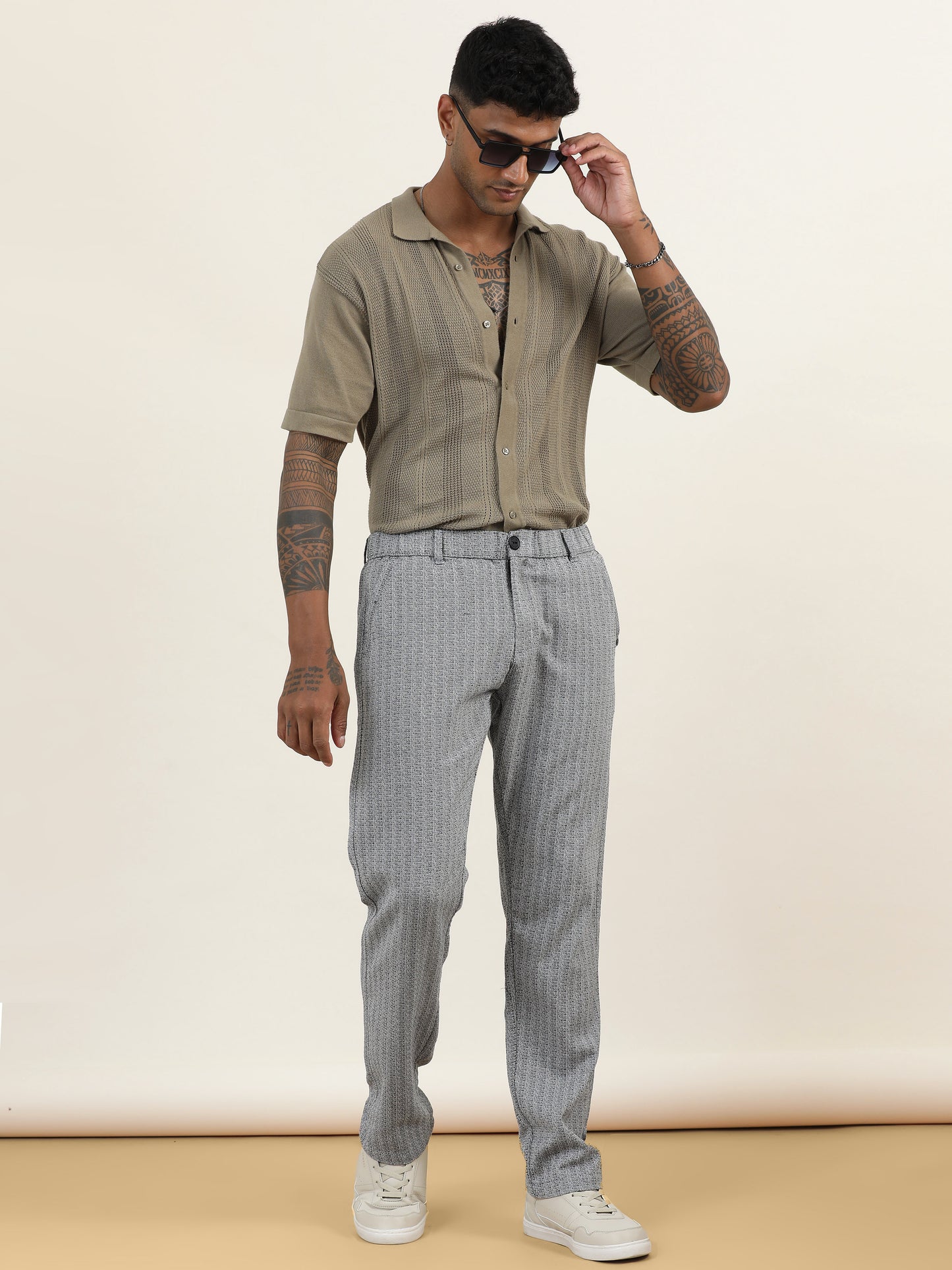 Yarn Dyed Elasticated  Waist Zip Pocket Black Lounge Pants