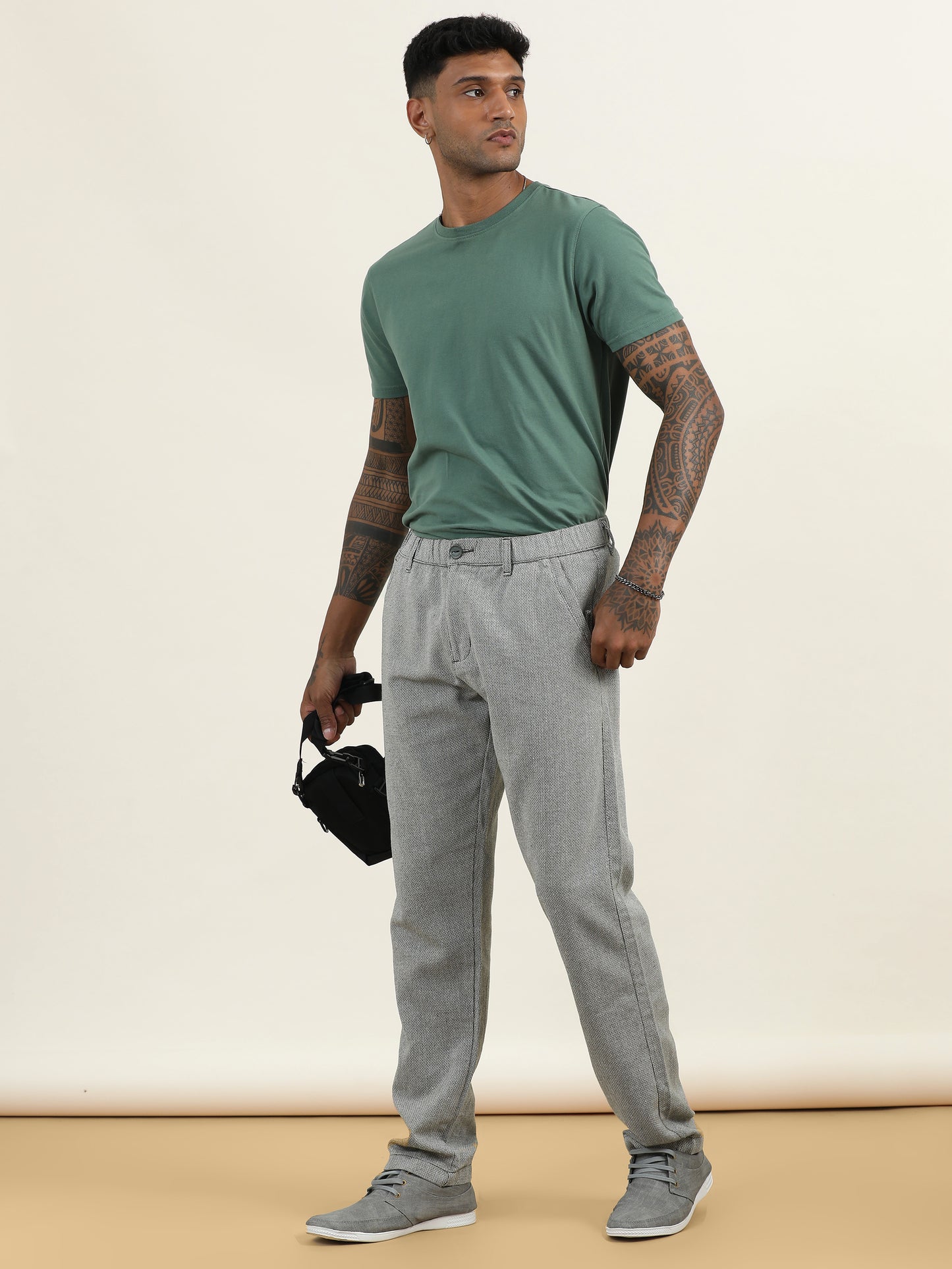 Yarn Dyed Elasticated  Waist Zip Pocket Olive Lounge Pants