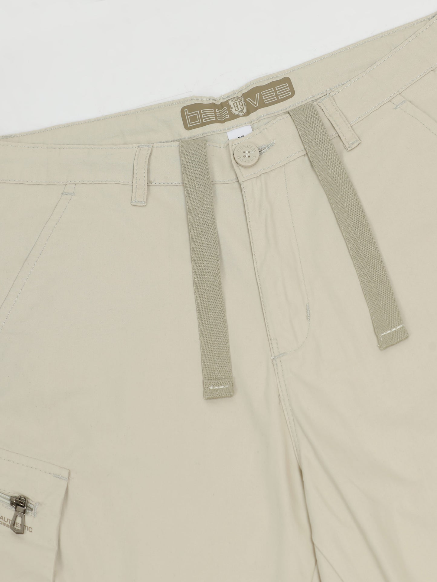 Solid Beige Cotton Shorts