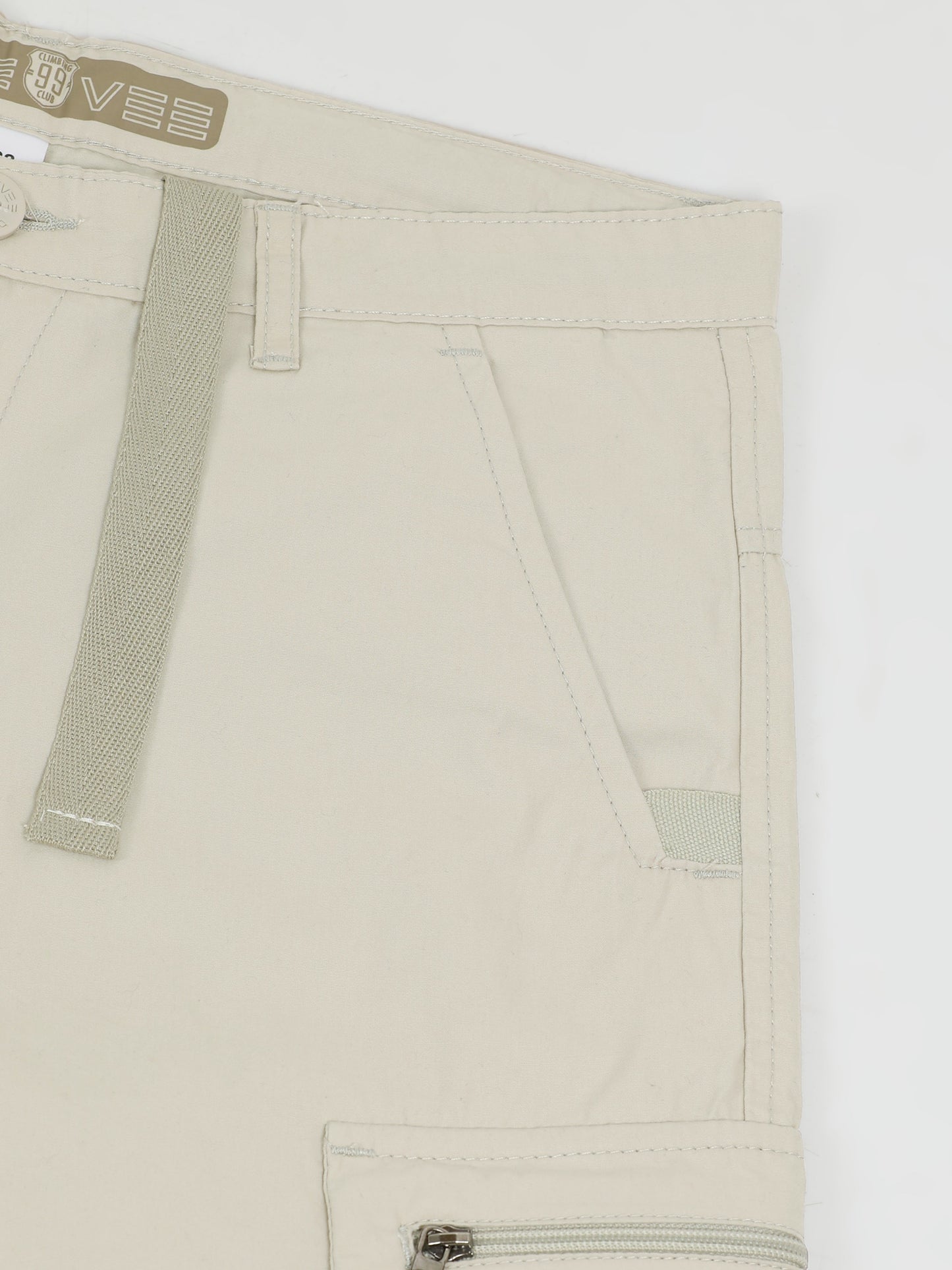 Solid Beige Cotton Shorts