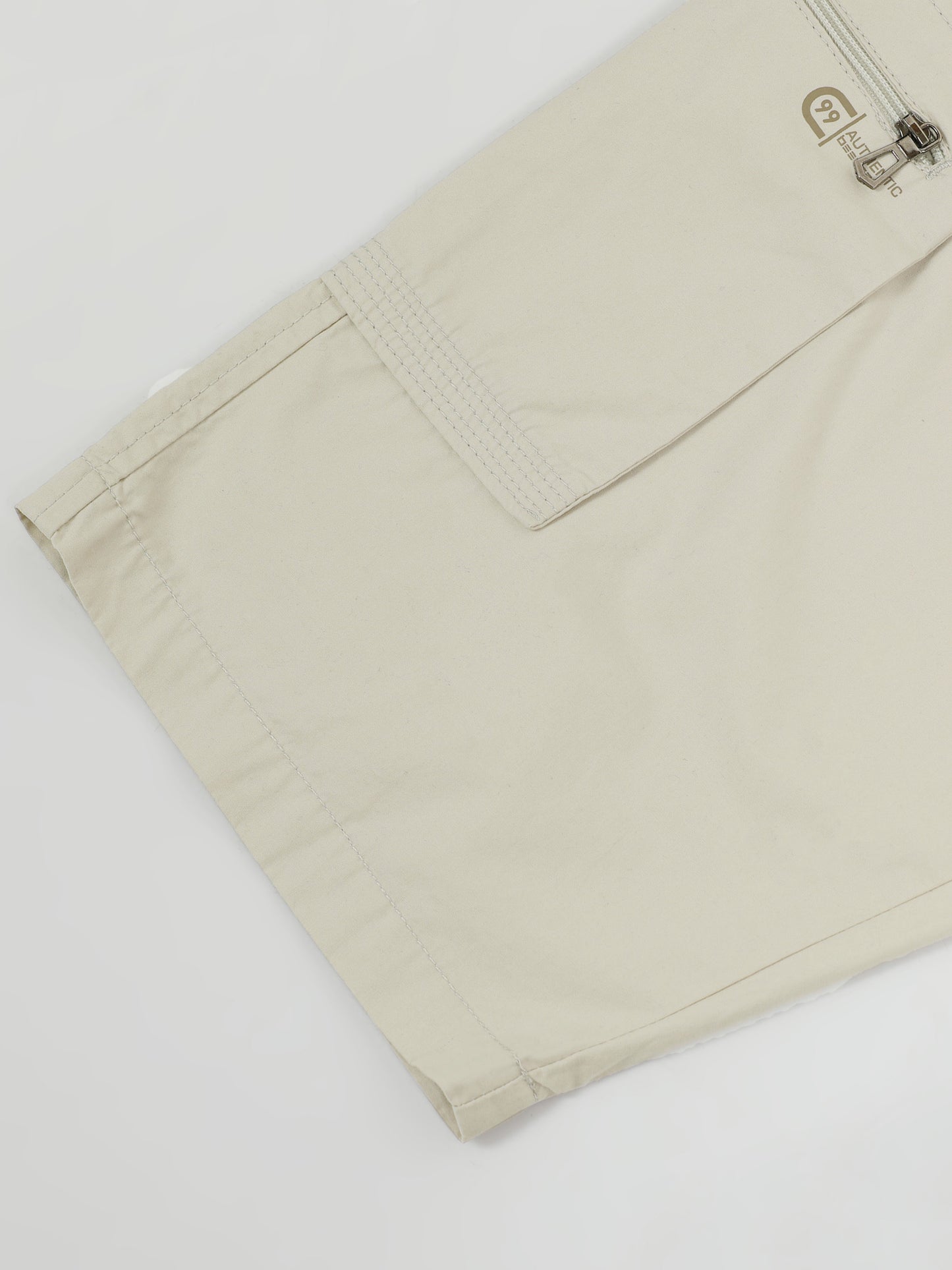 Solid Beige Cotton Shorts