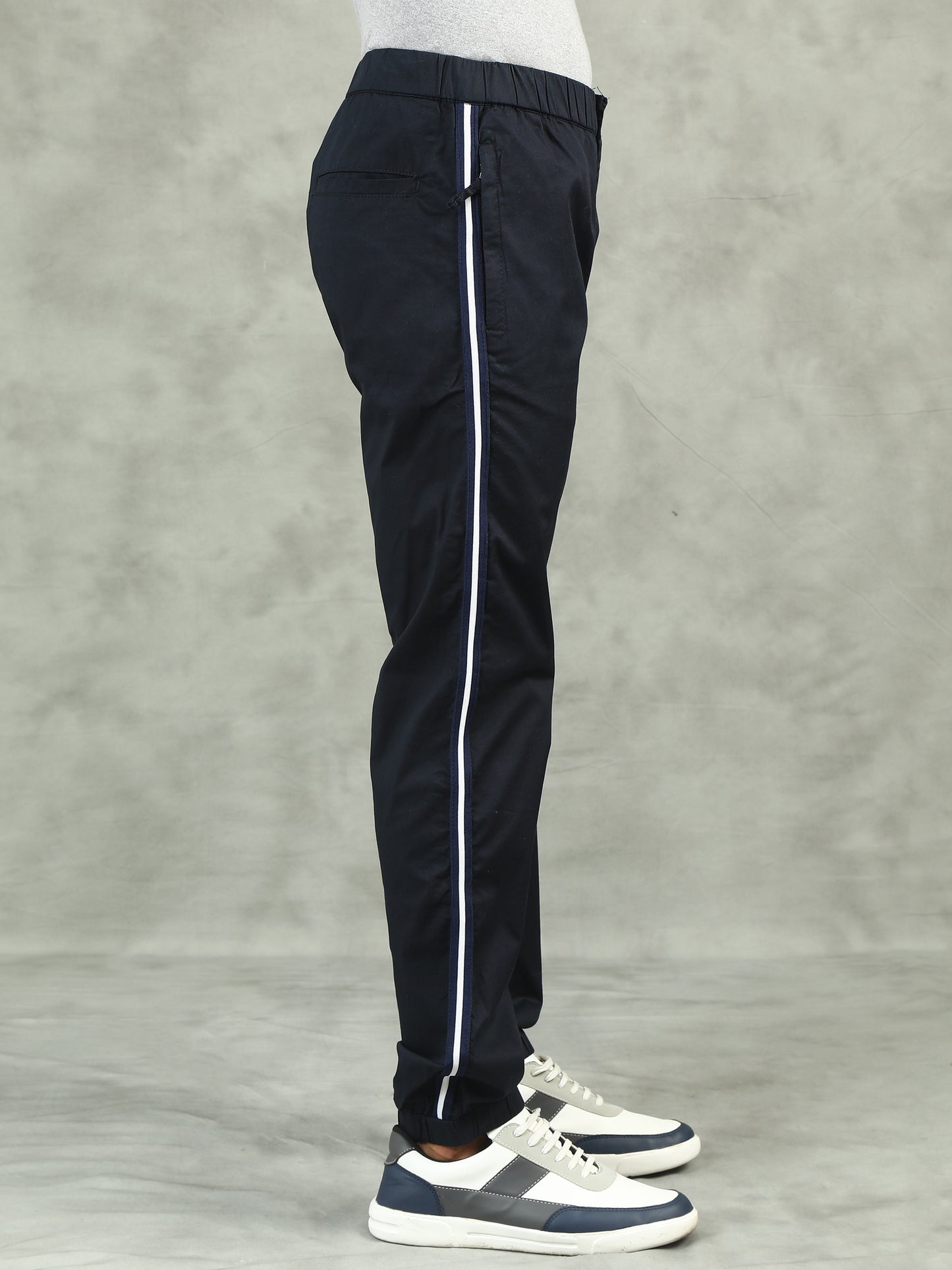 Navy Elasticated Waist Stretchable Jogger Lounge Pants With Side Tape