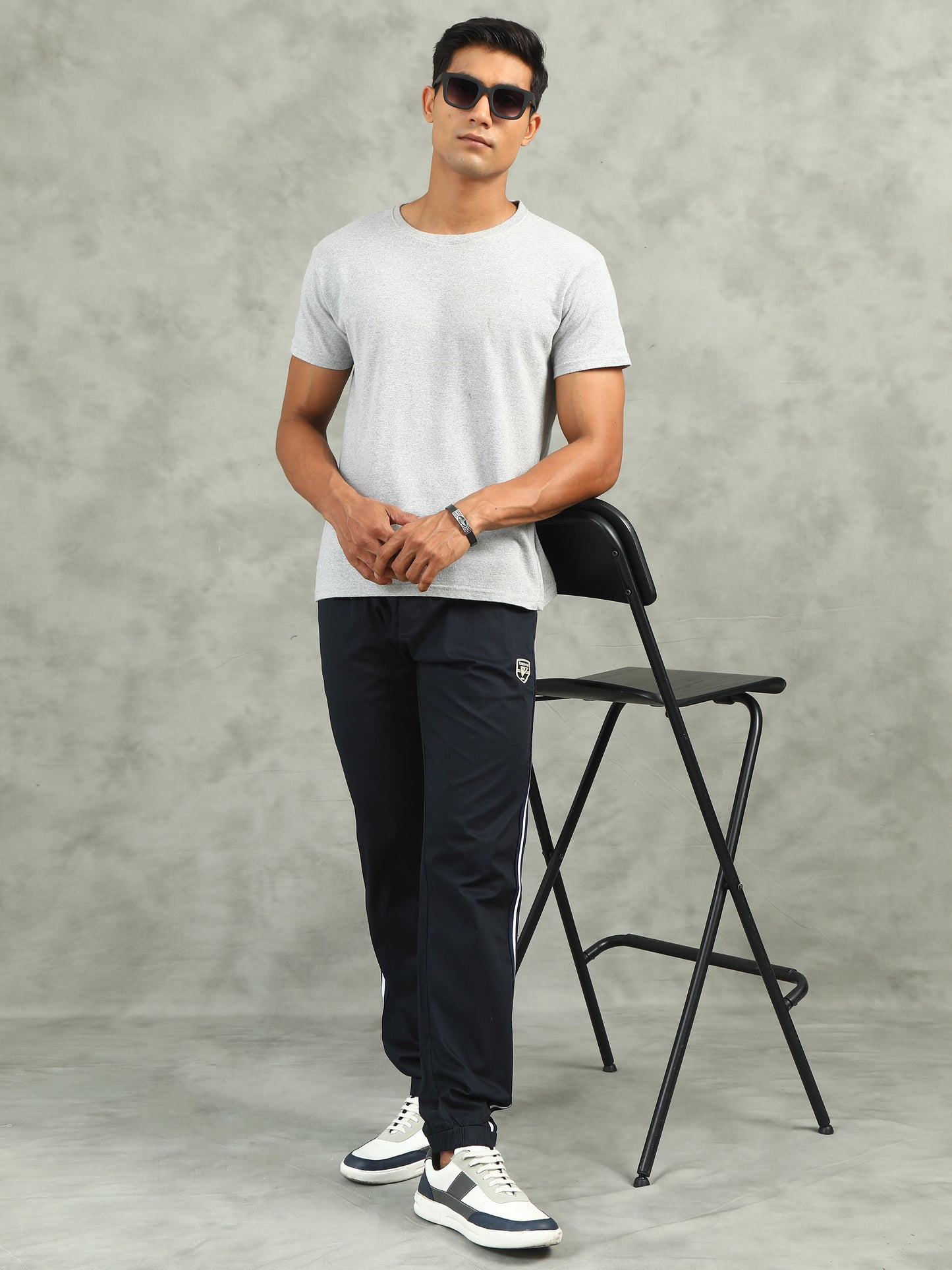Navy Elasticated Waist Stretchable Jogger Lounge Pants With Side Tape