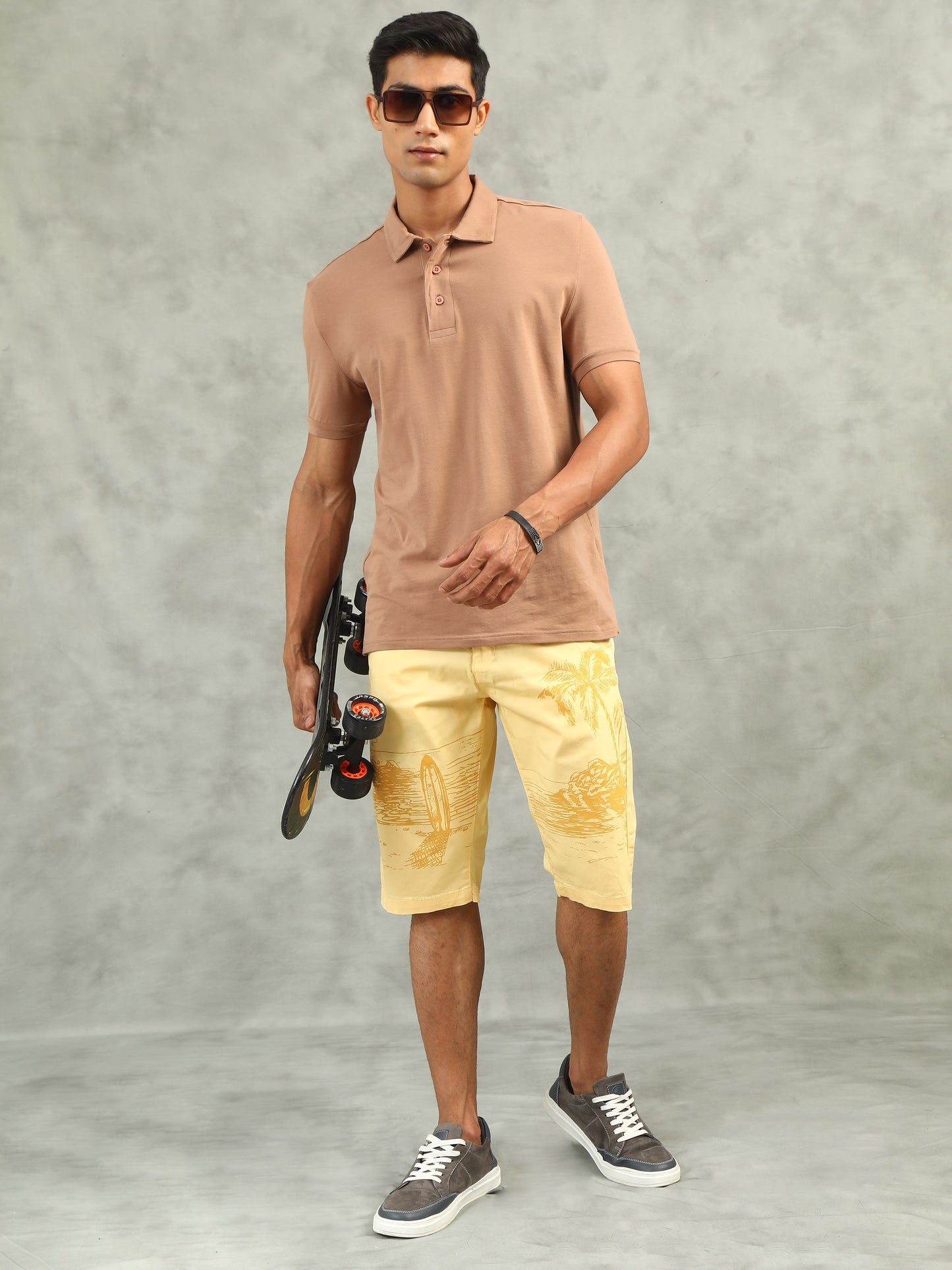 Printed Stretchable Yellow Shorts