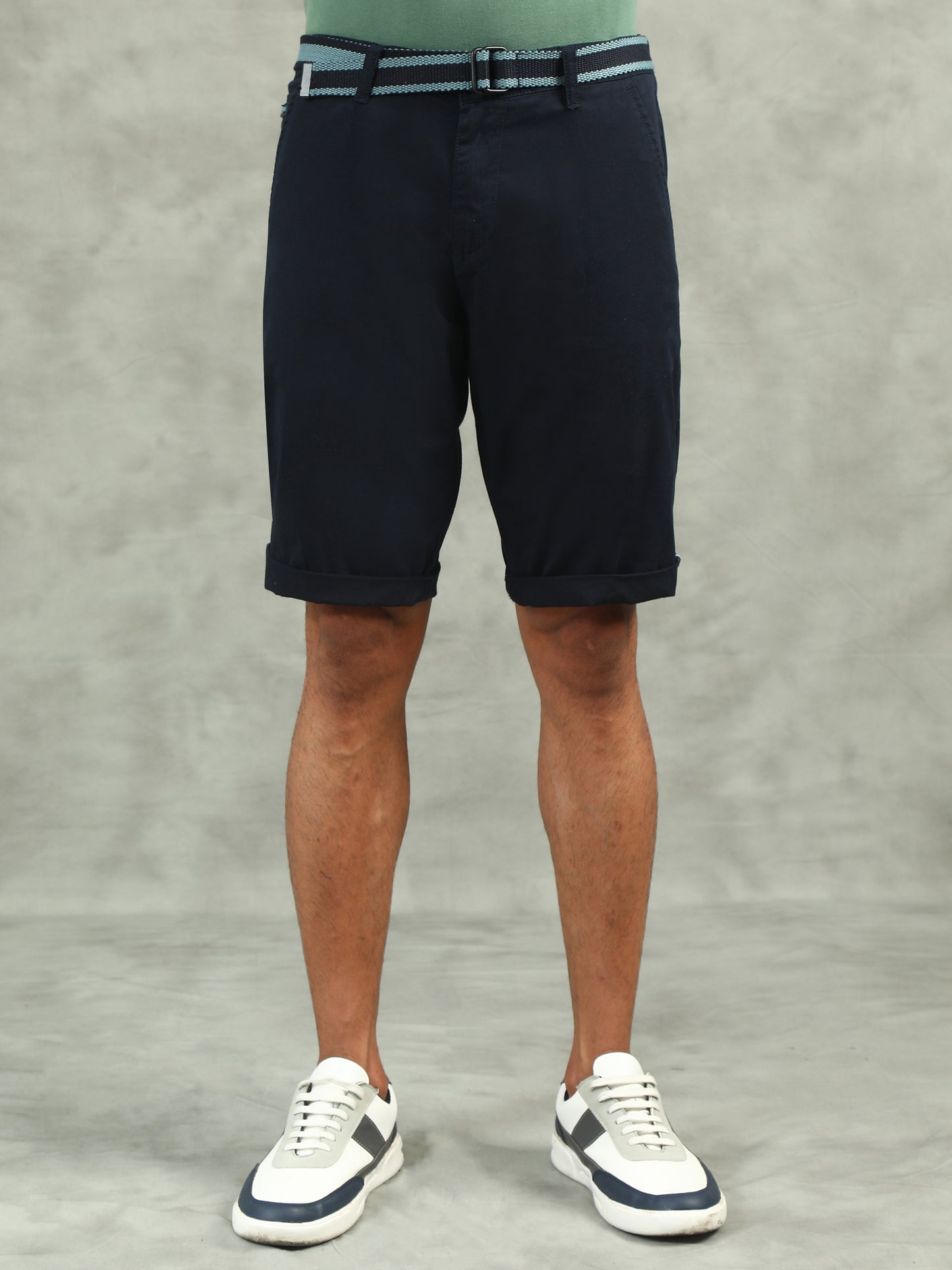 Plain Navy Shorts With Belt