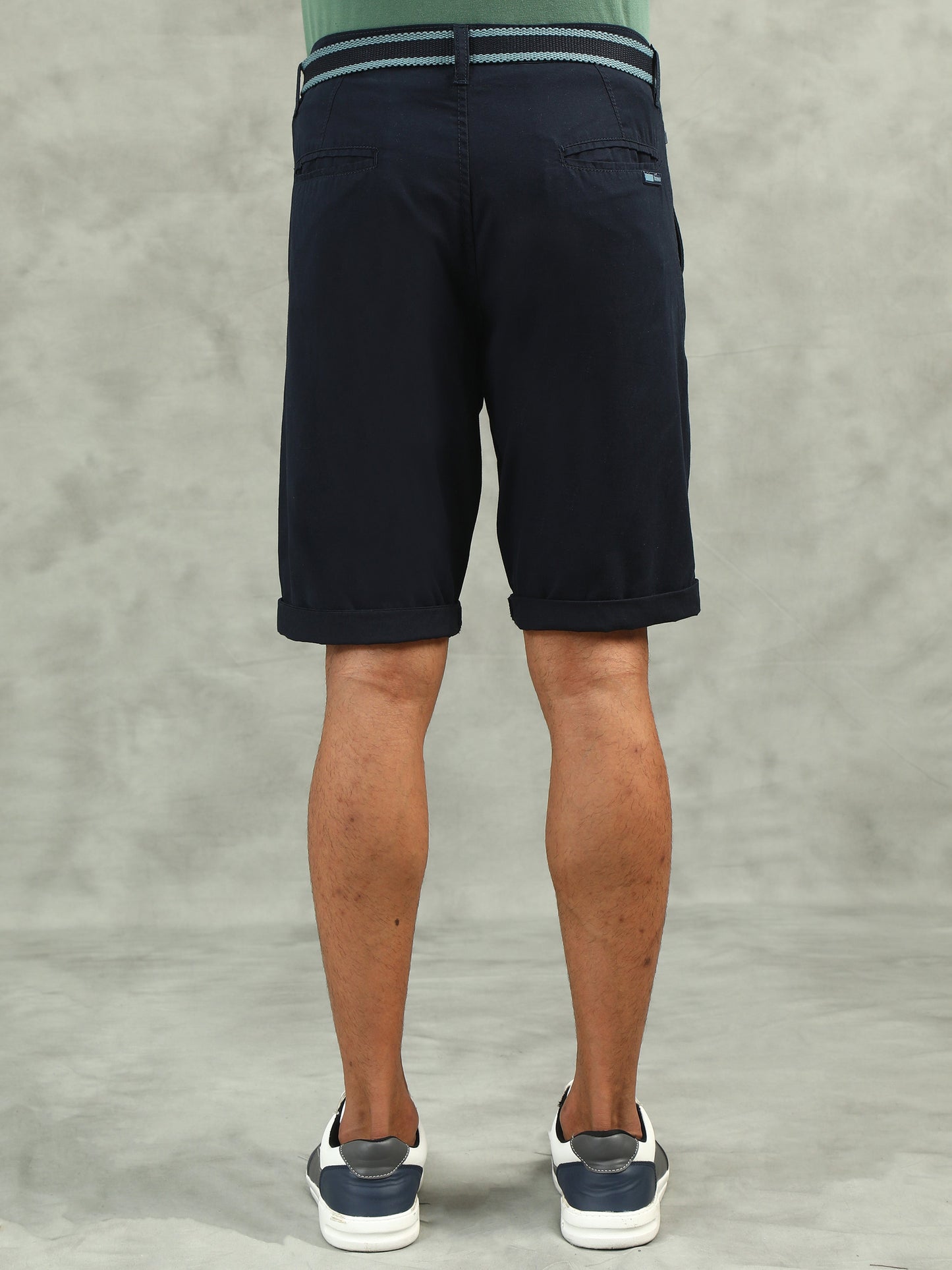 Plain Navy Shorts With Belt