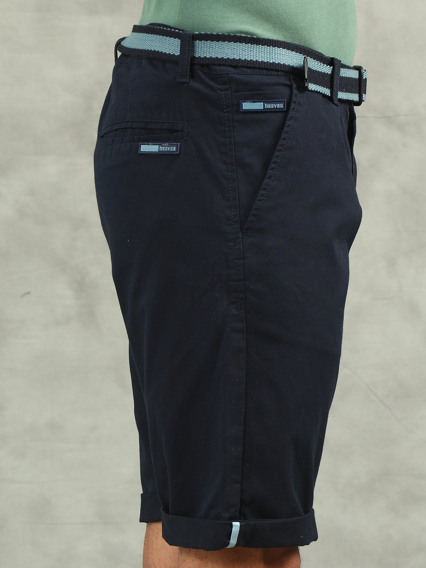 Plain Navy Shorts With Belt