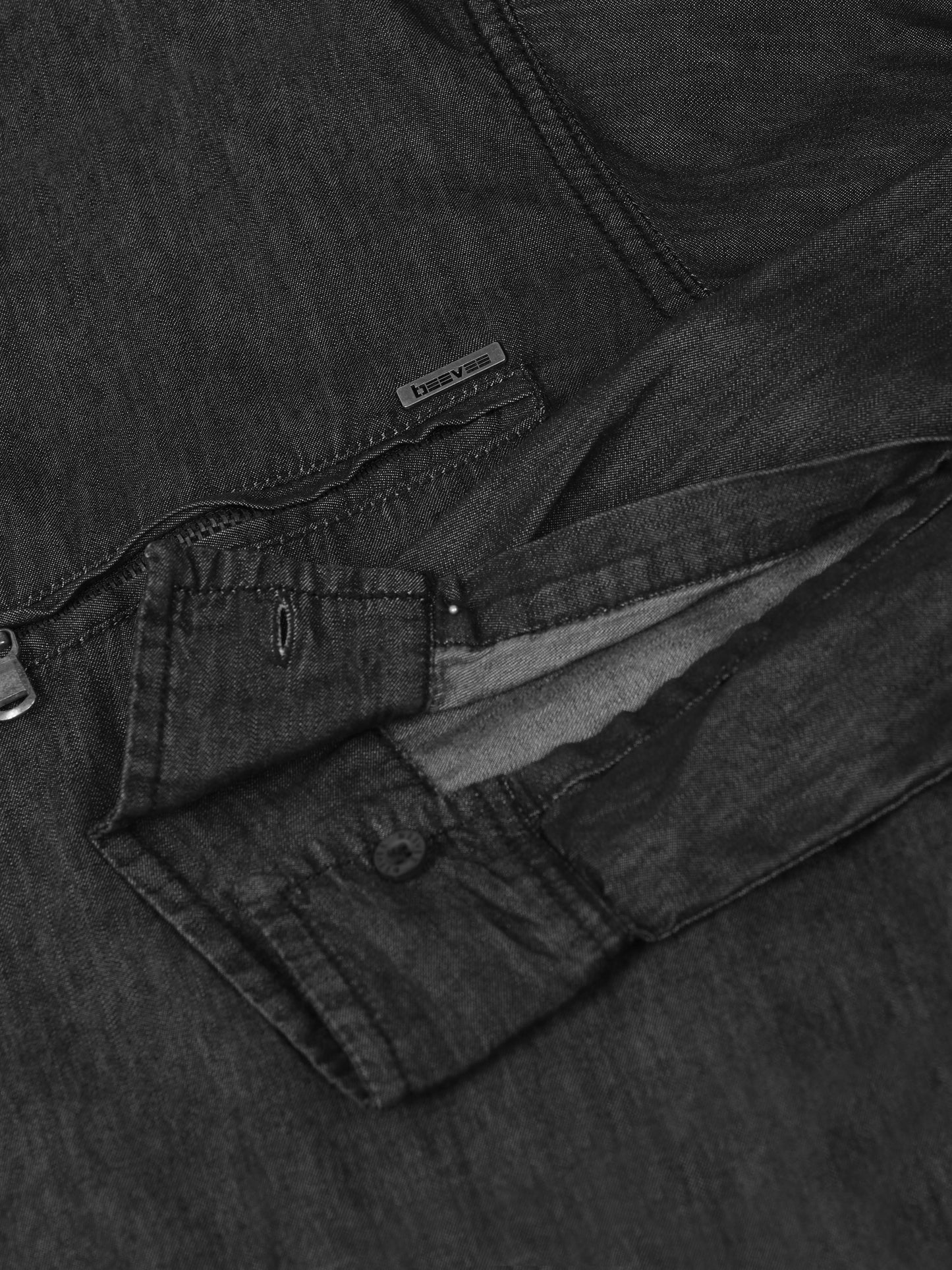 Double Pocket Solid Stretchable Black Denim Shirt