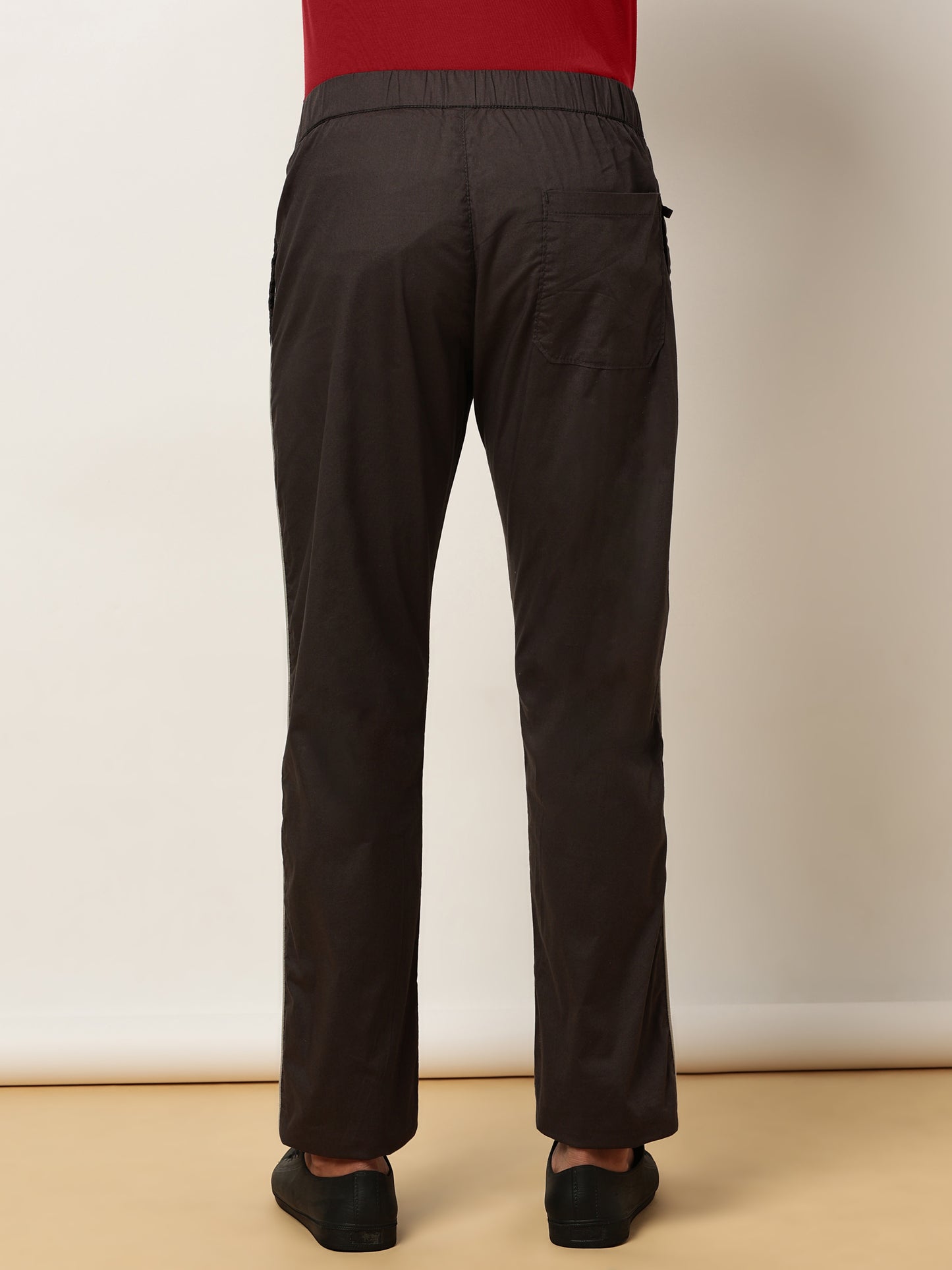 Elasticated Waist Zip Pocket Stretchable Grey Lounge Pants with Side Tape