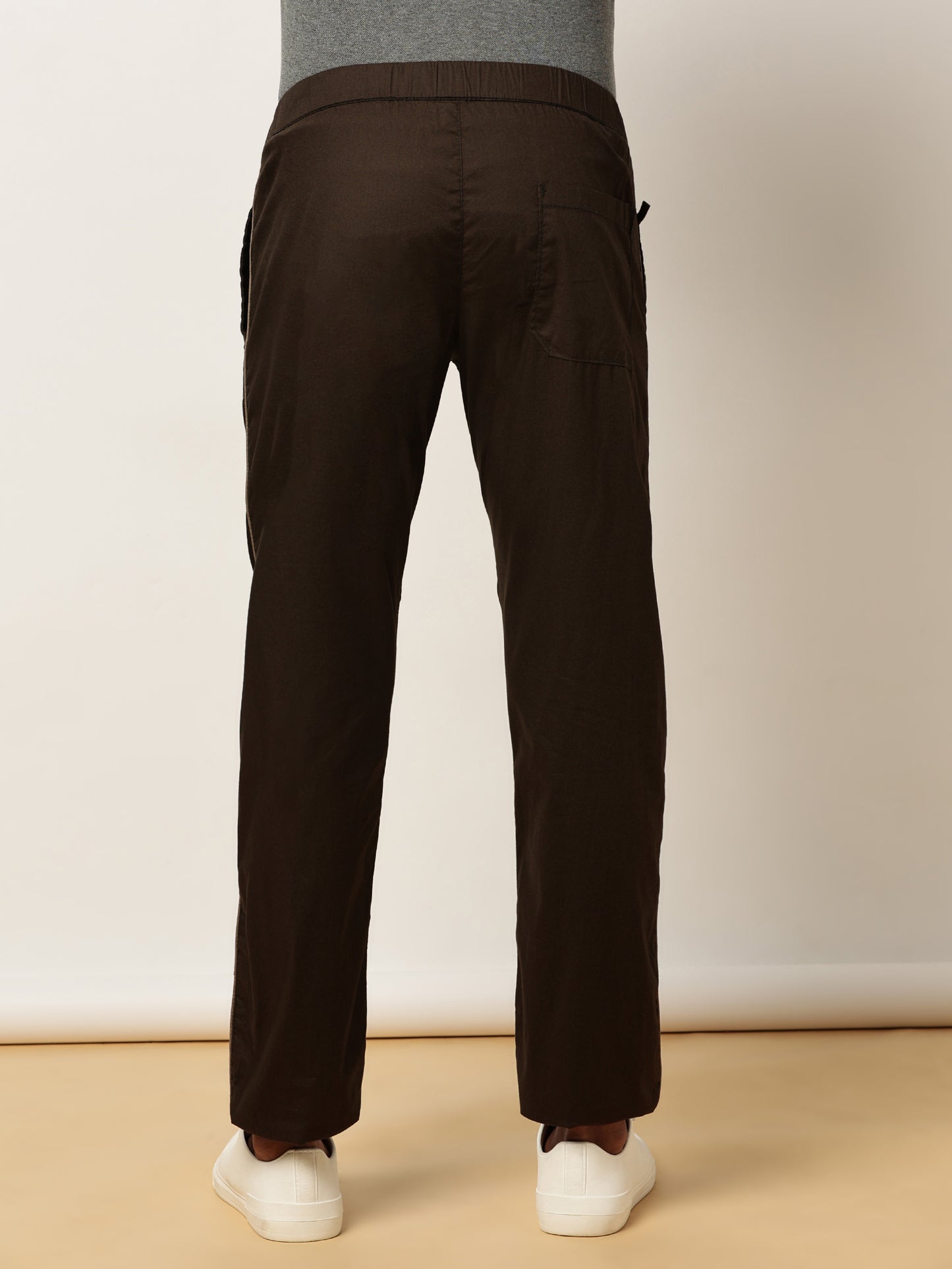 Elasticated Waist Zip Pocket Stretchable Olive Lounge Pants with Side Tape