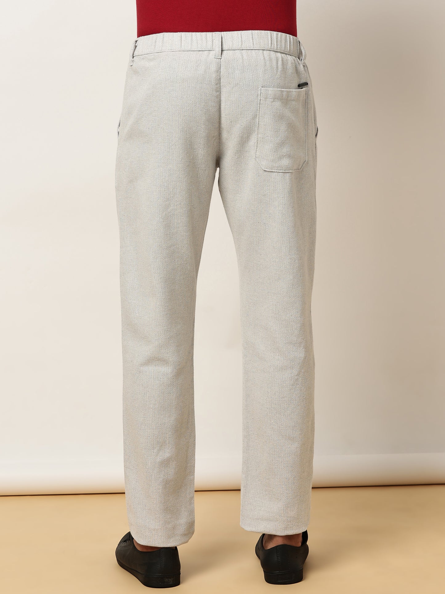 Yarn Dyed Elasticated  Waist Zip Pocket Beige Lounge Pants