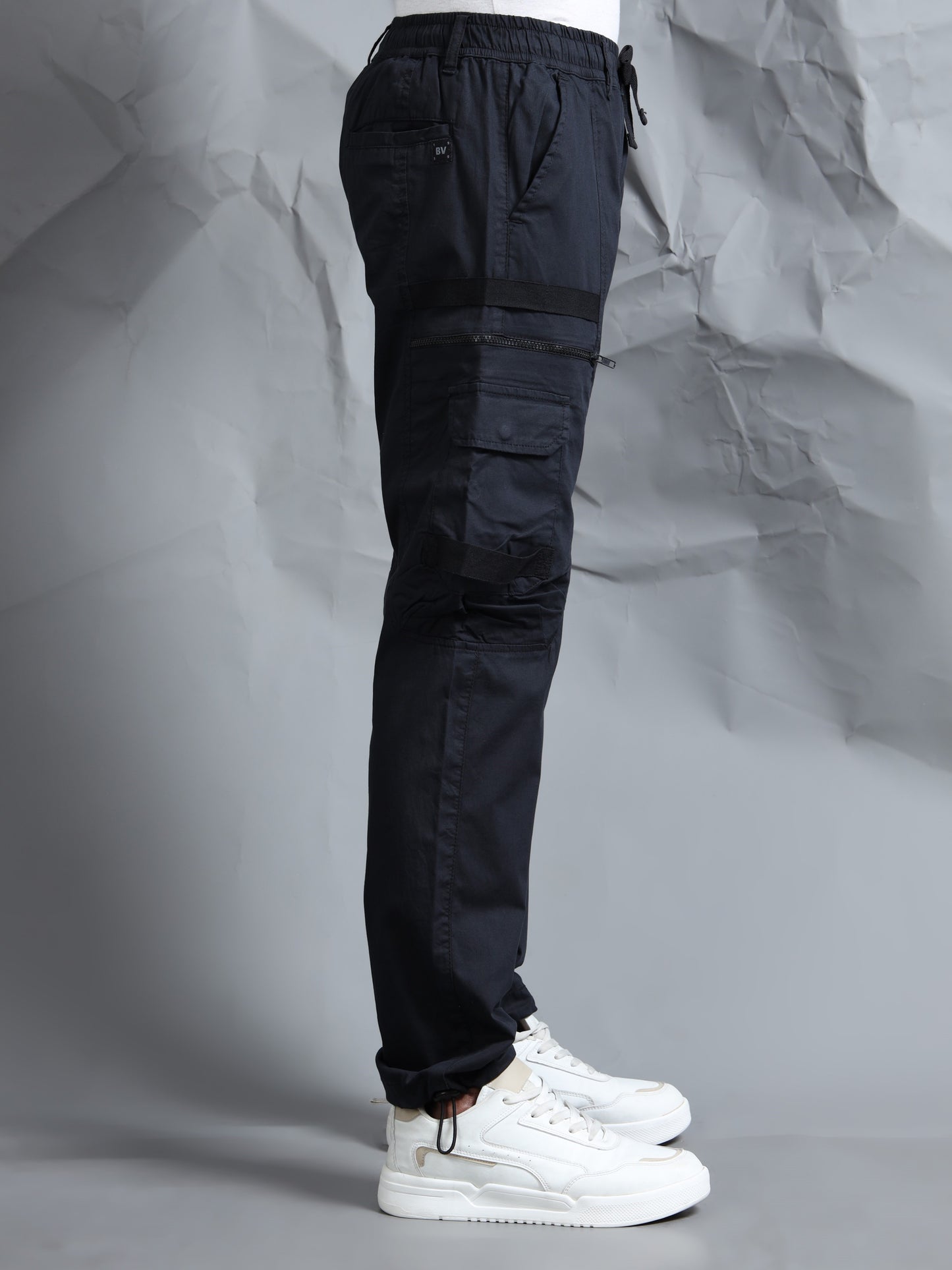 Cotton Blend  Black Cargo Pant with 6 Pockets