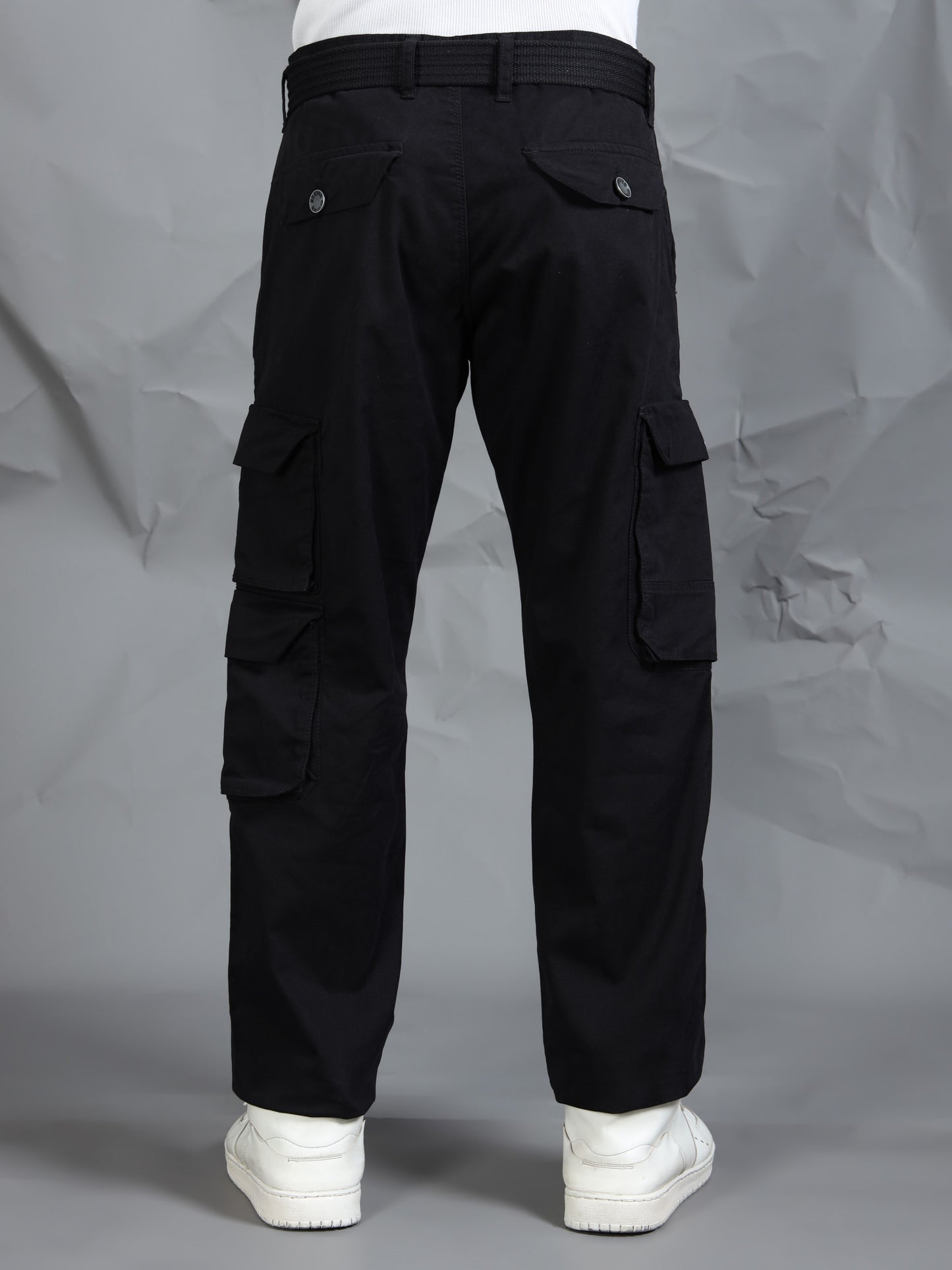 Cotton Lycra Black  Mid Rise Cargo Pant with 7 Pockets