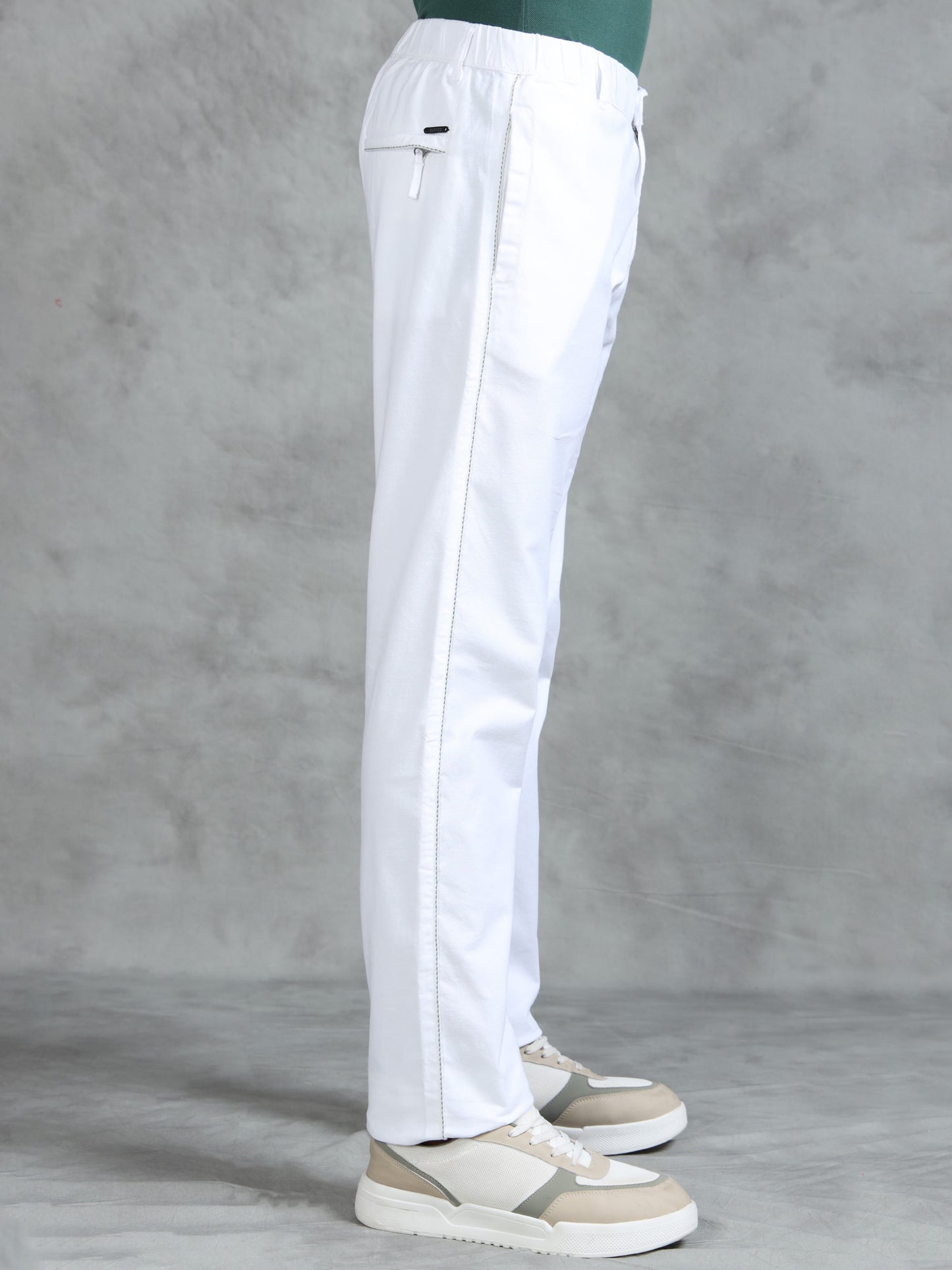White Cotton Lycra Solid Pyjama