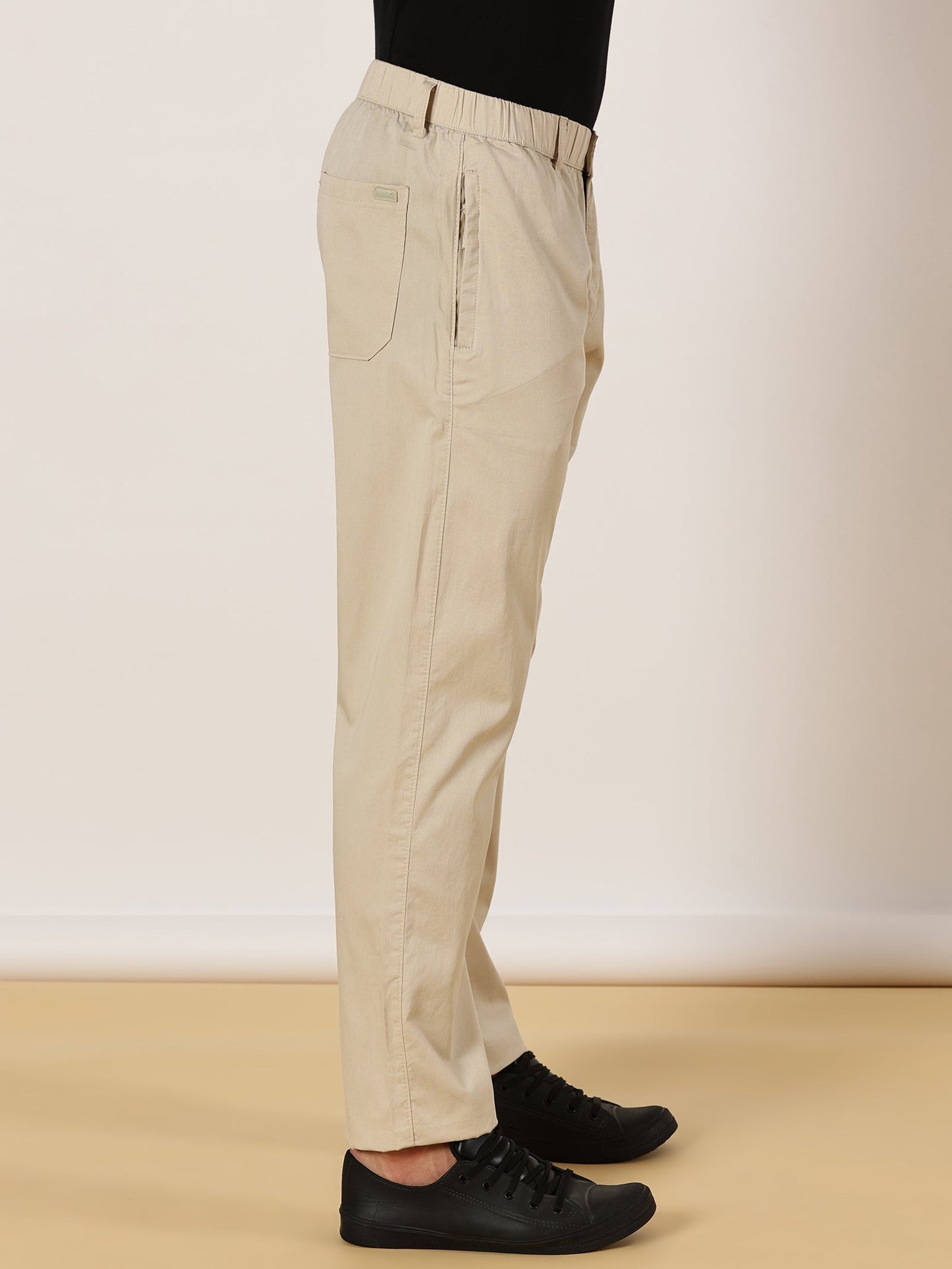 Light Weight Elasticated Waist Zip Pocket Beige Lounge Pants