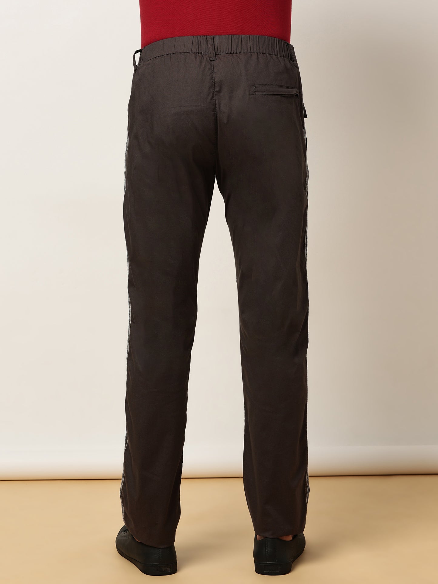 Elasticated Waist Zip Pocket Stretchable Grey Lounge Pants with Side Tape