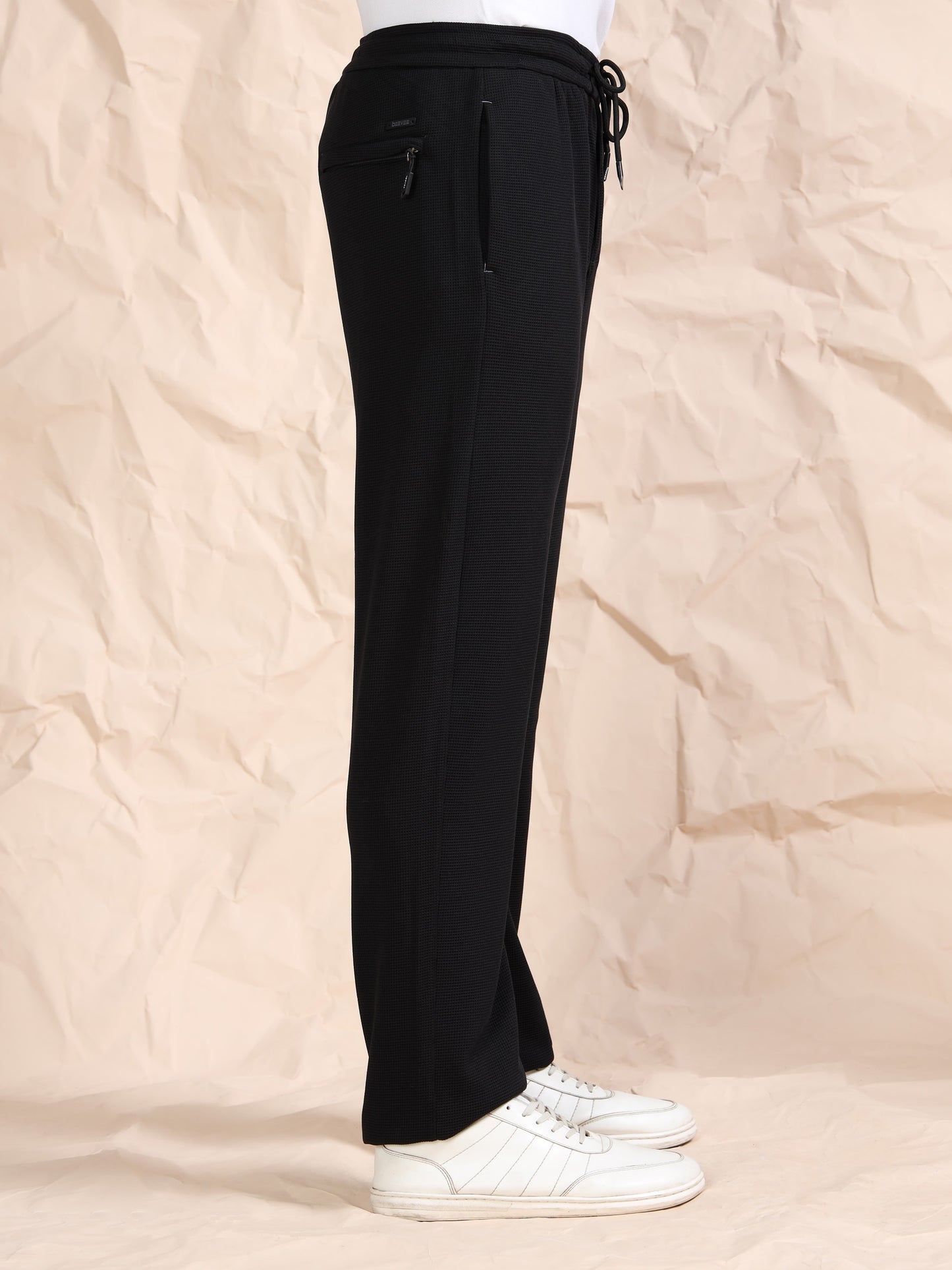 Black Waffle Structured Track Pant