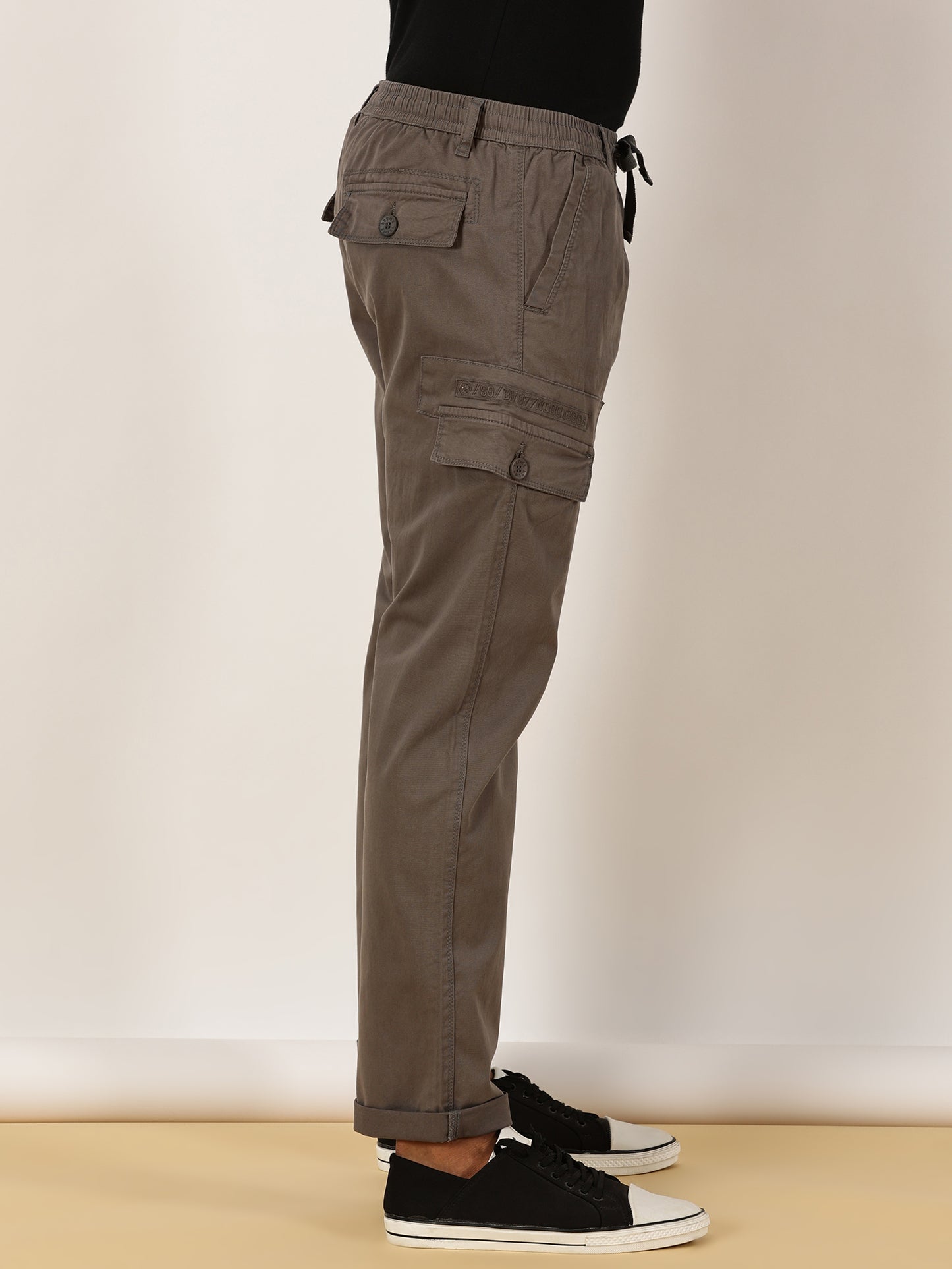Elasticated Waist Multi Pocket Stretchable Grey Cargo