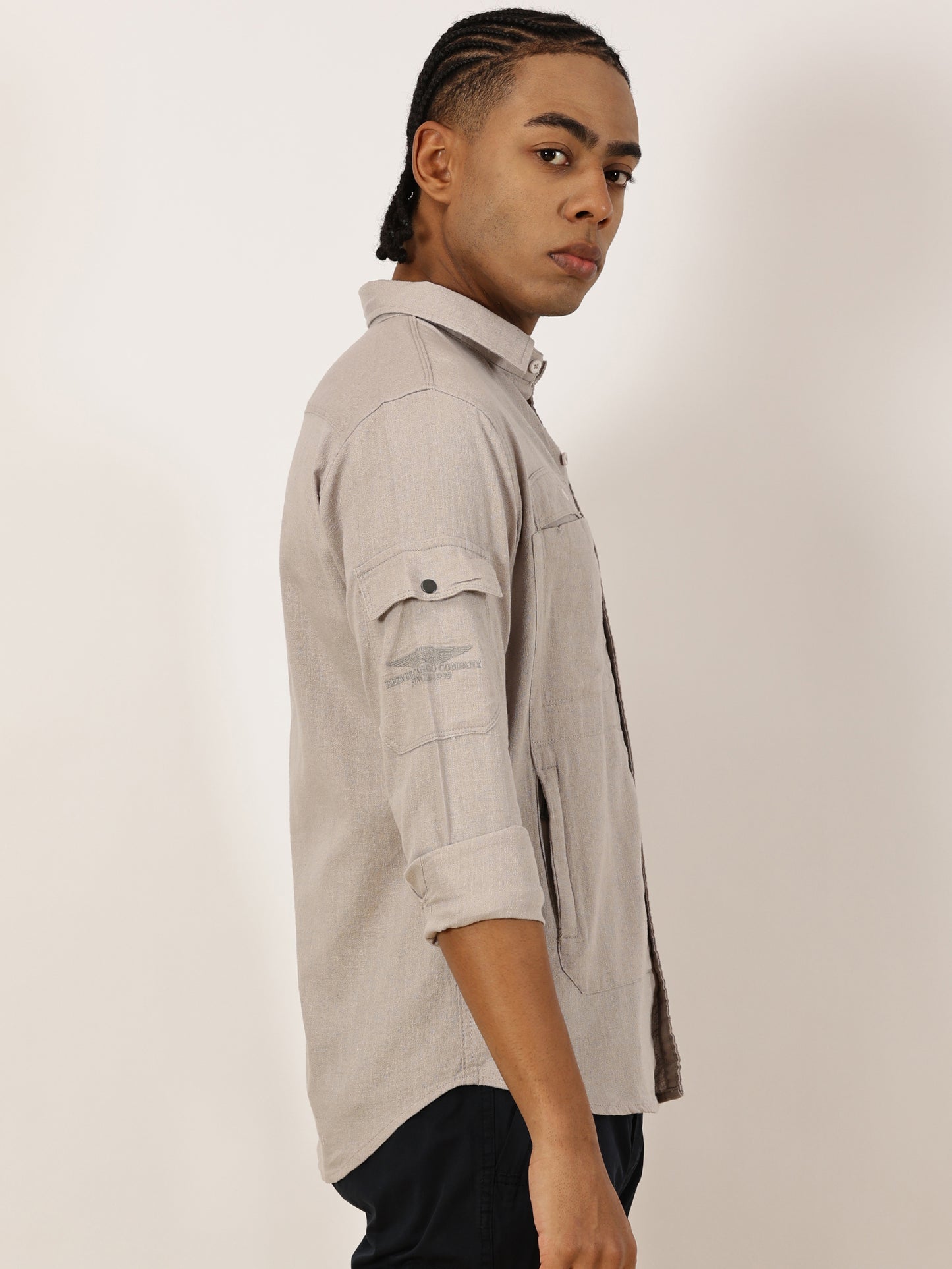 Multi Pocket Grey Cargo Shirt