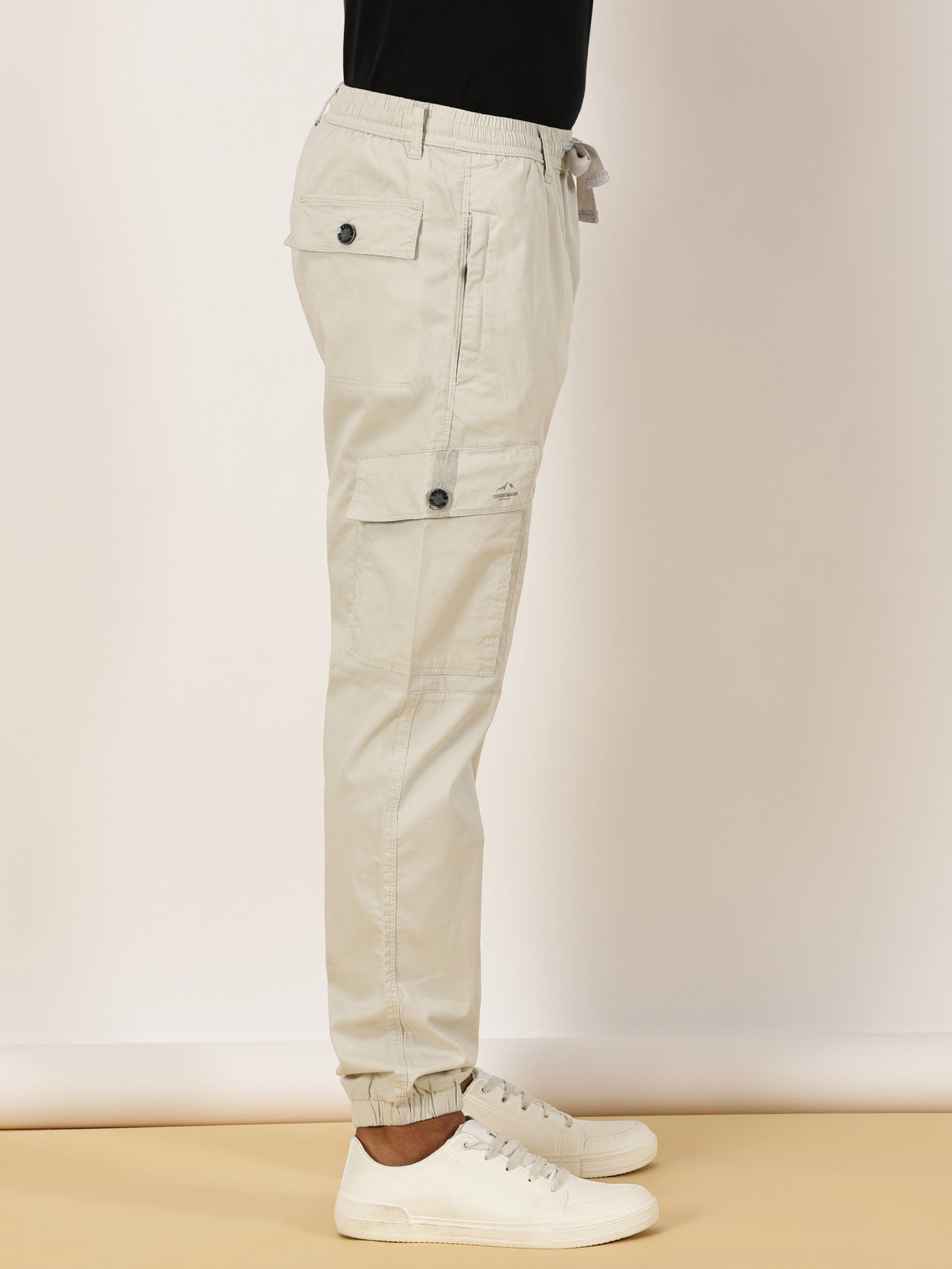 Elasticated Waist Zip Pocket Stretchable Grey Jogger Cargo